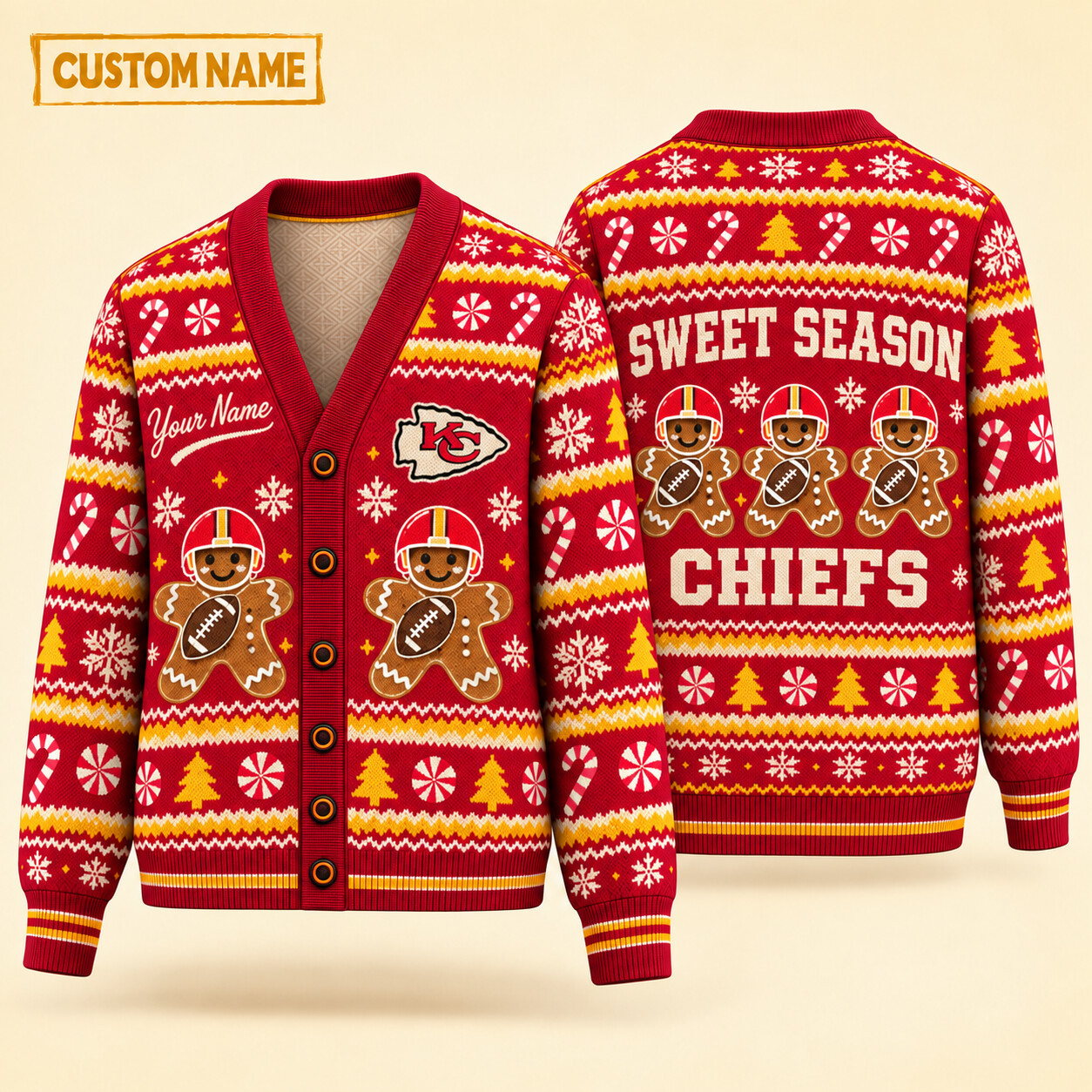 Kansas City Chiefs Sweet Season Christmas Knit Cardigan Custom Name PSA10F