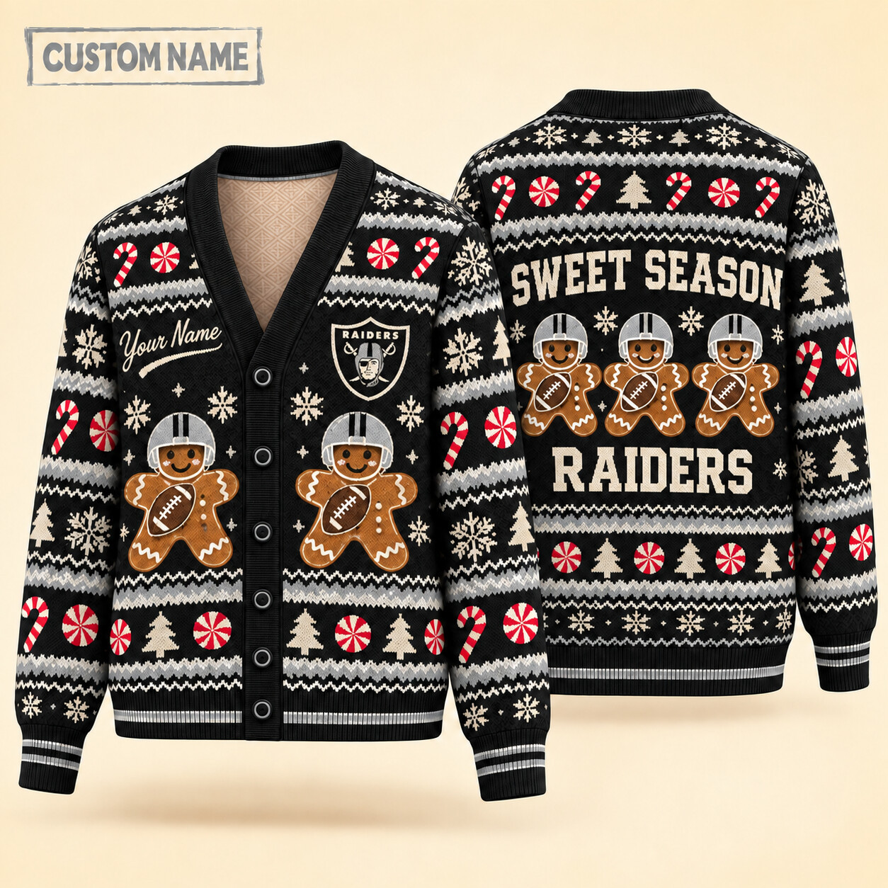 Las Vegas Raiders Sweet Season Christmas Knit Cardigan Custom Name PAL2JS
