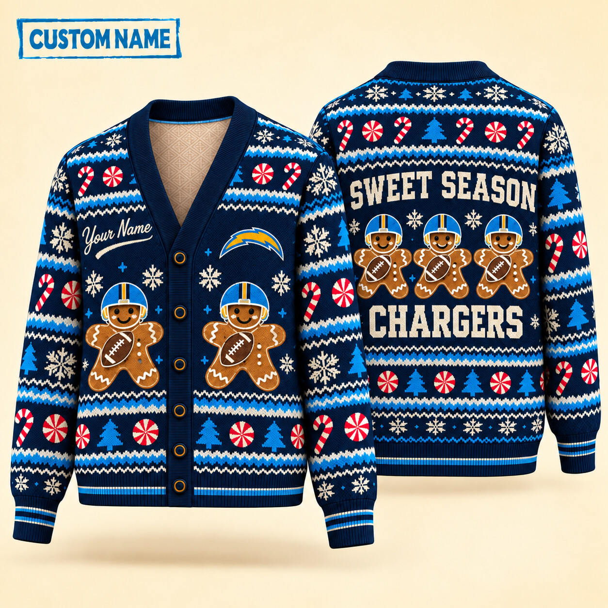Los Angeles Chargers Sweet Season Christmas Knit Cardigan Custom Name P36N8H