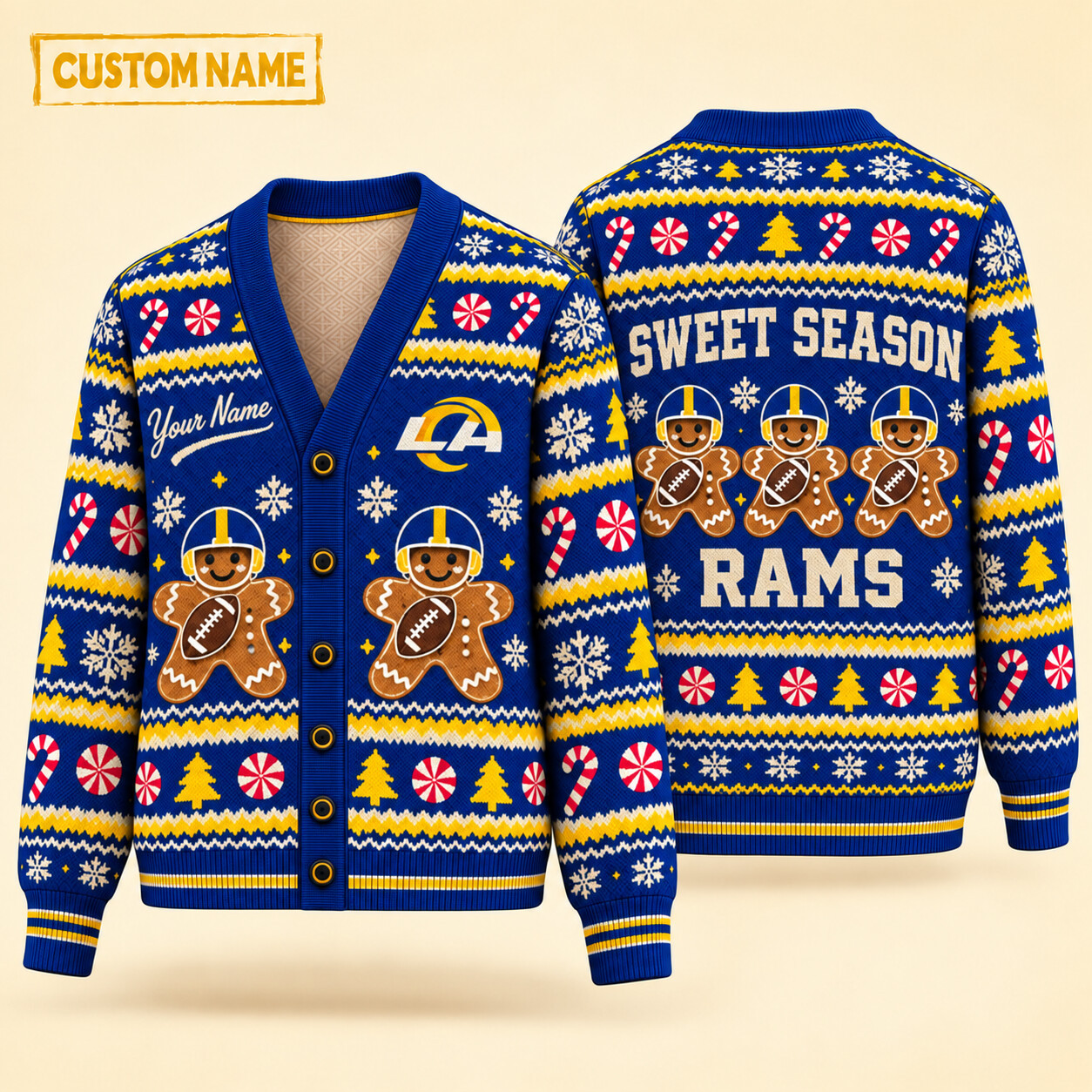 Los Angeles Rams Sweet Season Christmas Knit Cardigan Custom Name P5ZJT6