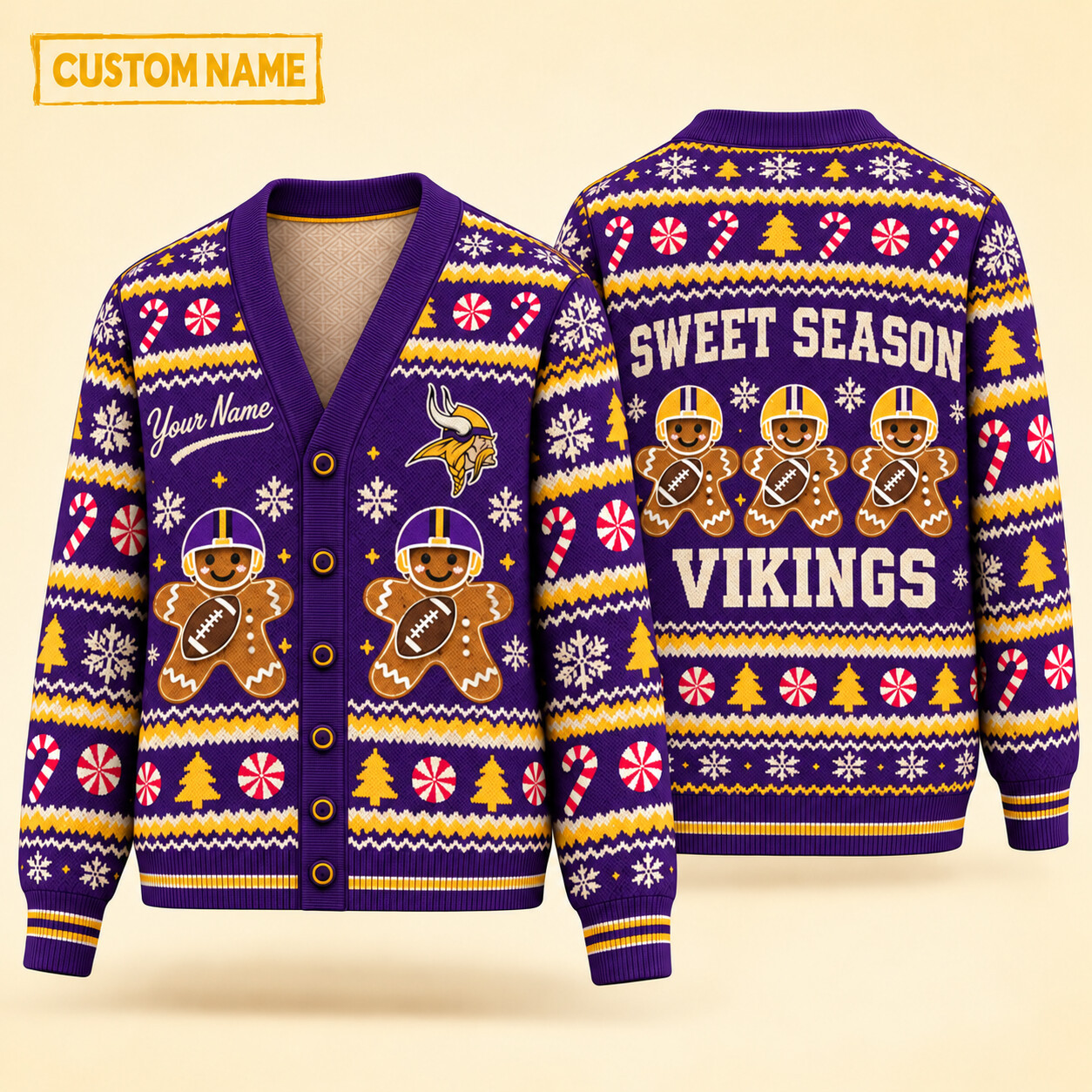Minnesota Vikings Sweet Season Christmas Knit Cardigan Custom Name PWD38G