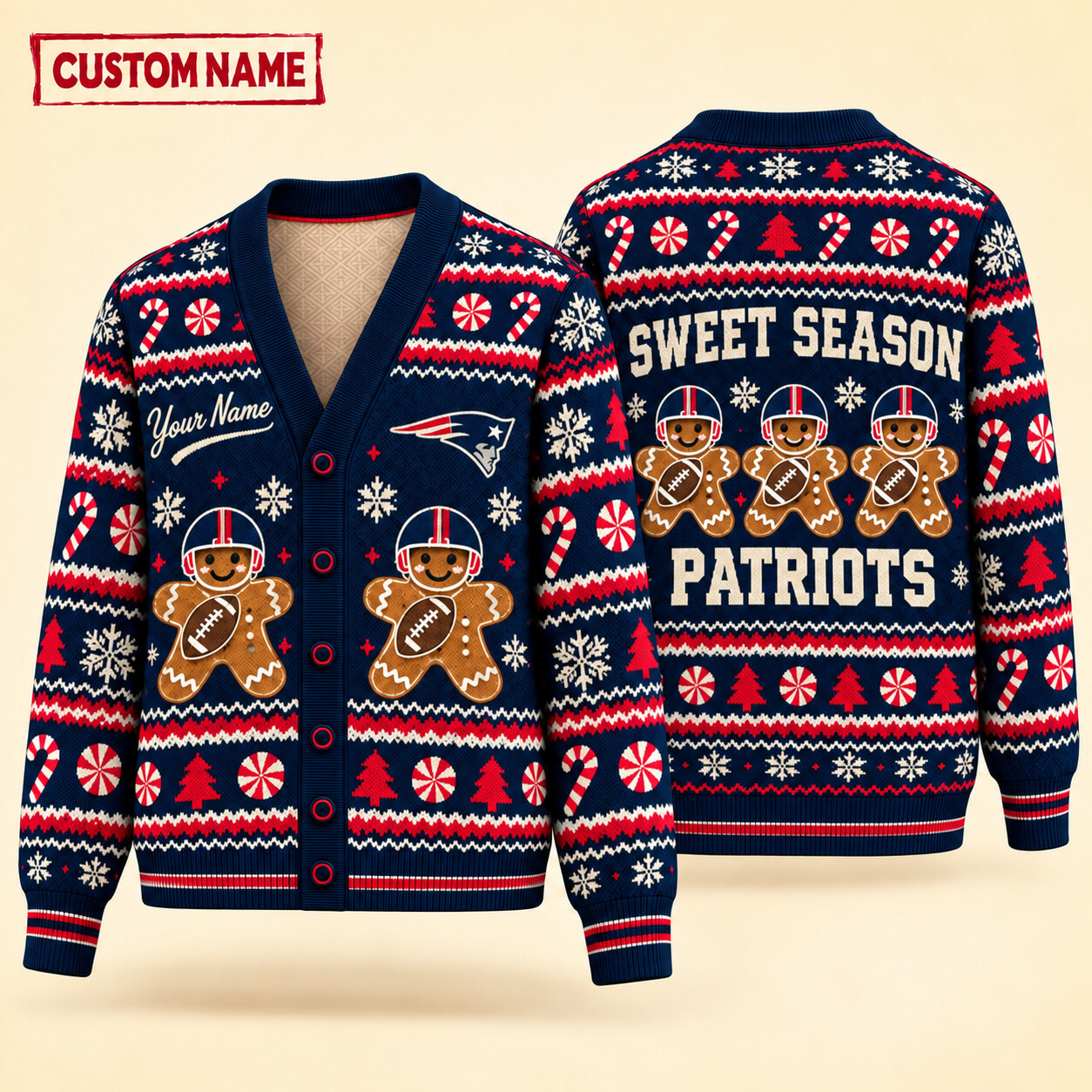 New England Patriots Sweet Season Christmas Knit Cardigan Custom Name PX9HLW