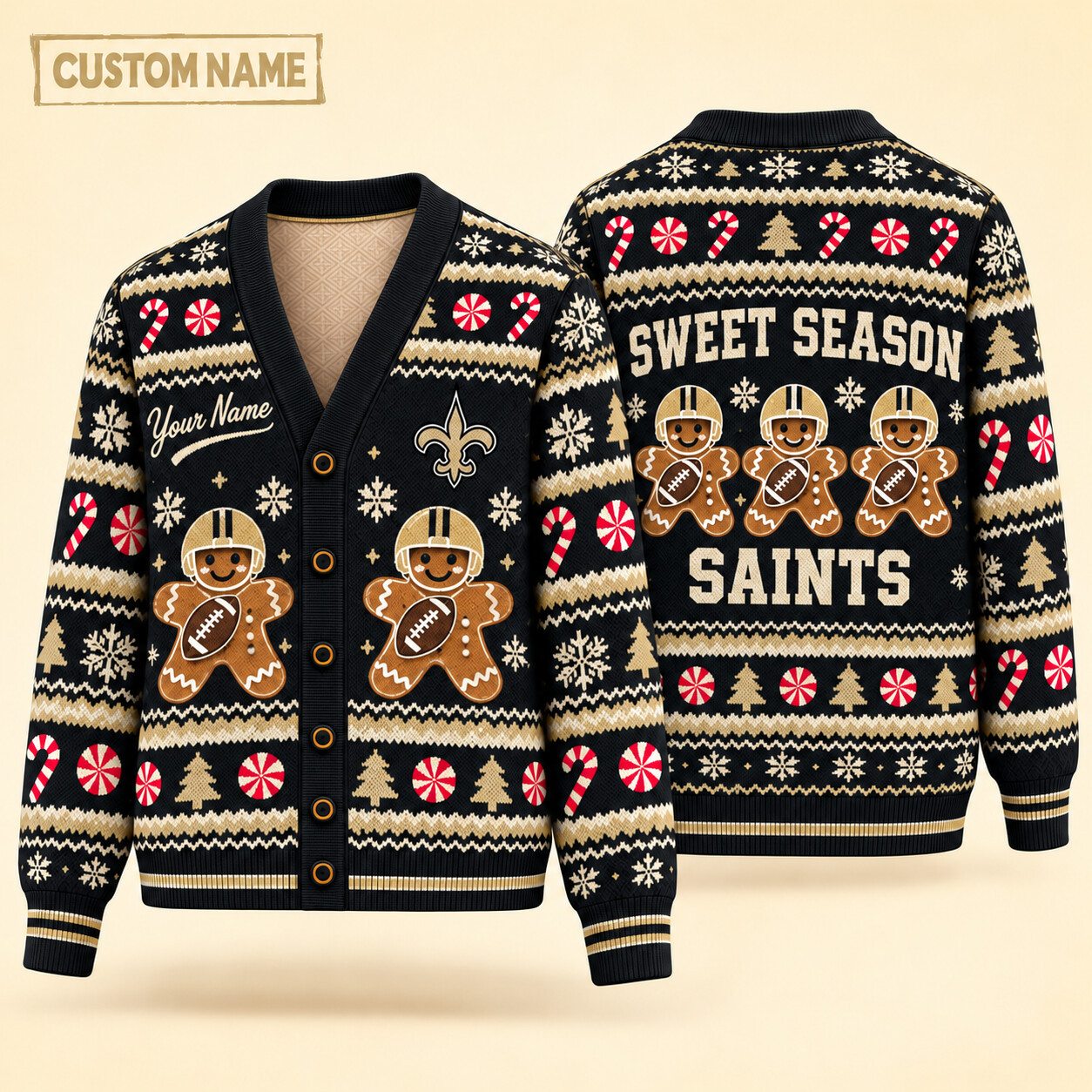 New Orleans Saints Sweet Season Christmas Knit Cardigan Custom Name P5VFPO