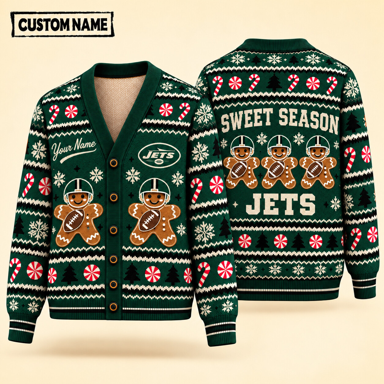 New York Jets Sweet Season Christmas Knit Cardigan Custom Name POYBQ2