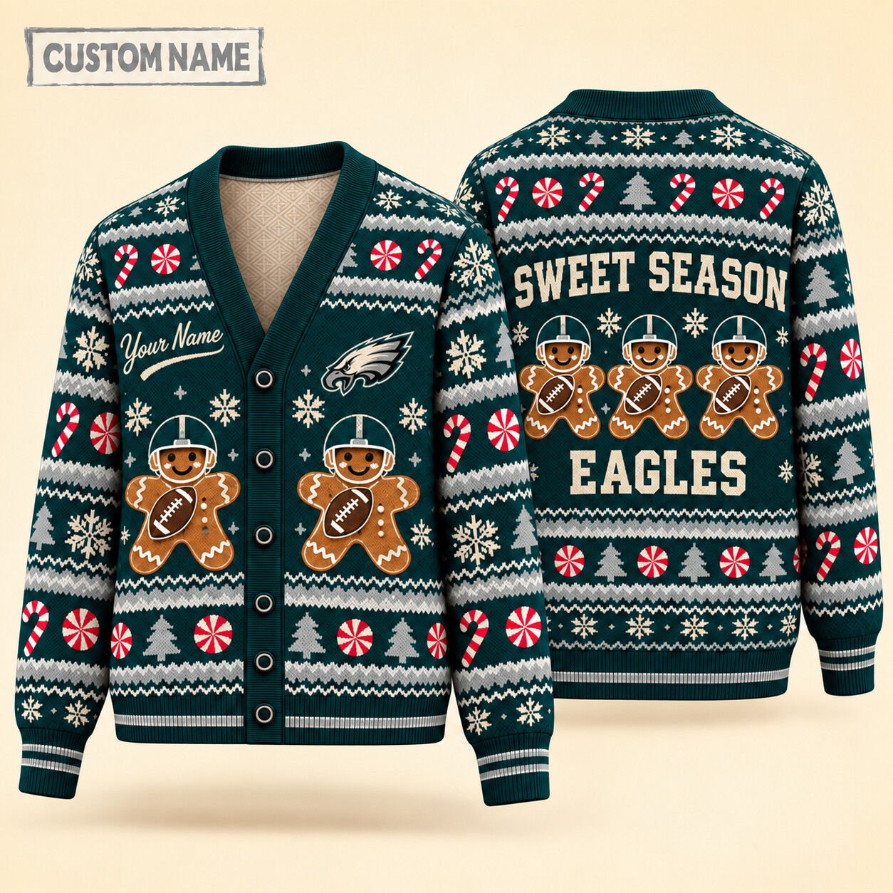 Philadelphia Eagles Sweet Season Christmas Knit Cardigan Custom Name PB2XIJ