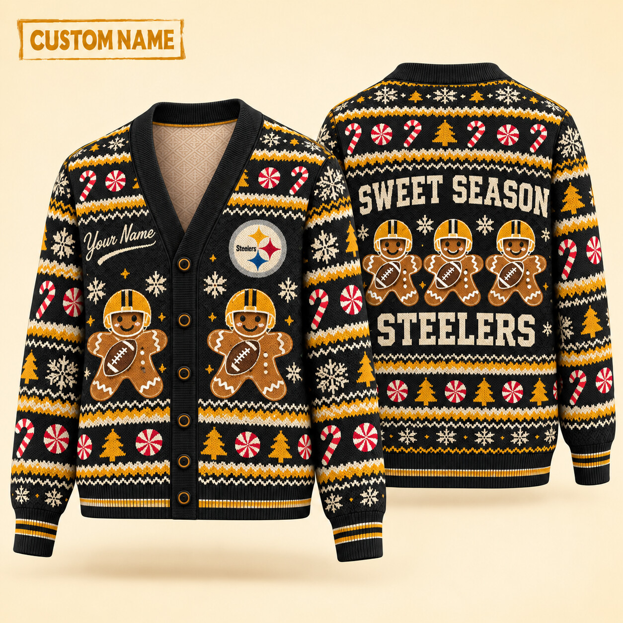 Pittsburgh Steelers Sweet Season Christmas Knit Cardigan Custom Name PSLDOG