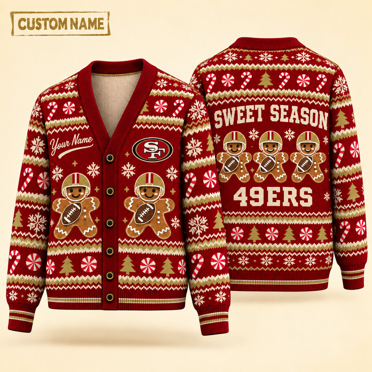 San Francisco 49ers Sweet Season Christmas Knit Cardigan Custom Name PXEEEO