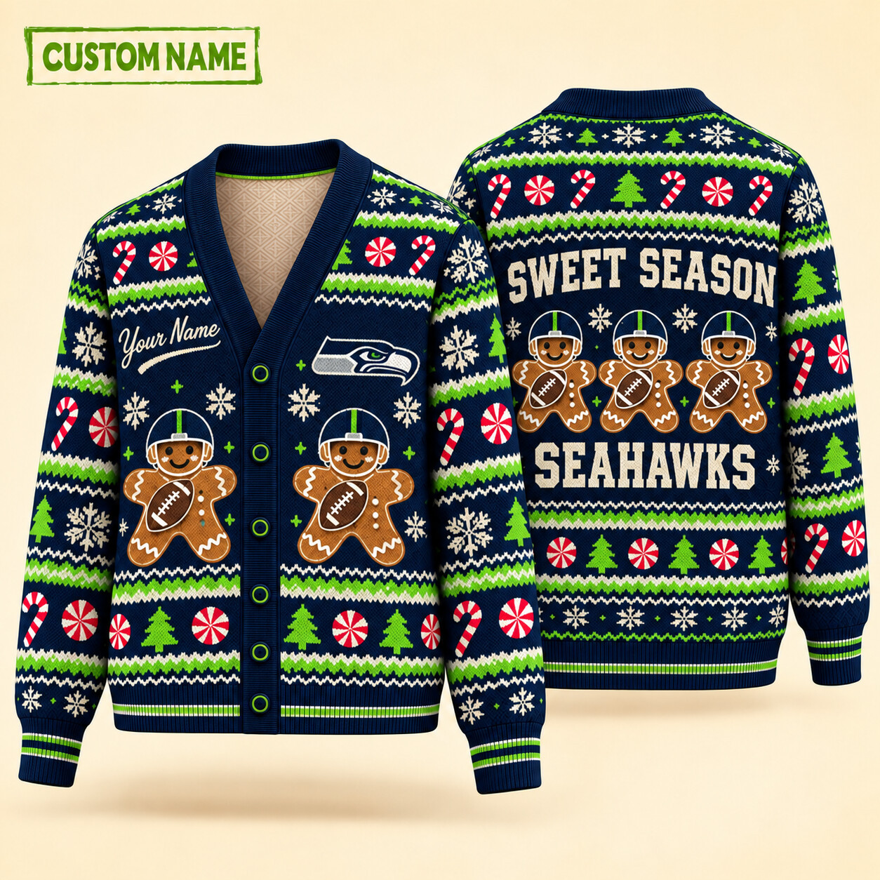 Seattle Seahawks Sweet Season Christmas Knit Cardigan Custom Name PUQGTU
