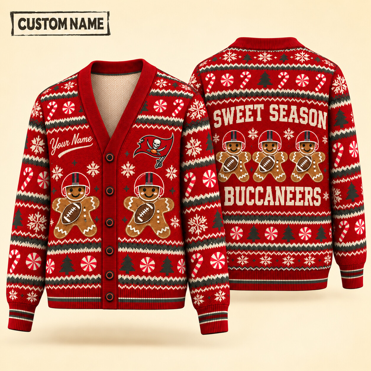 Tampa Bay Buccaneers Sweet Season Christmas Knit Cardigan Custom Name PZ1WRF