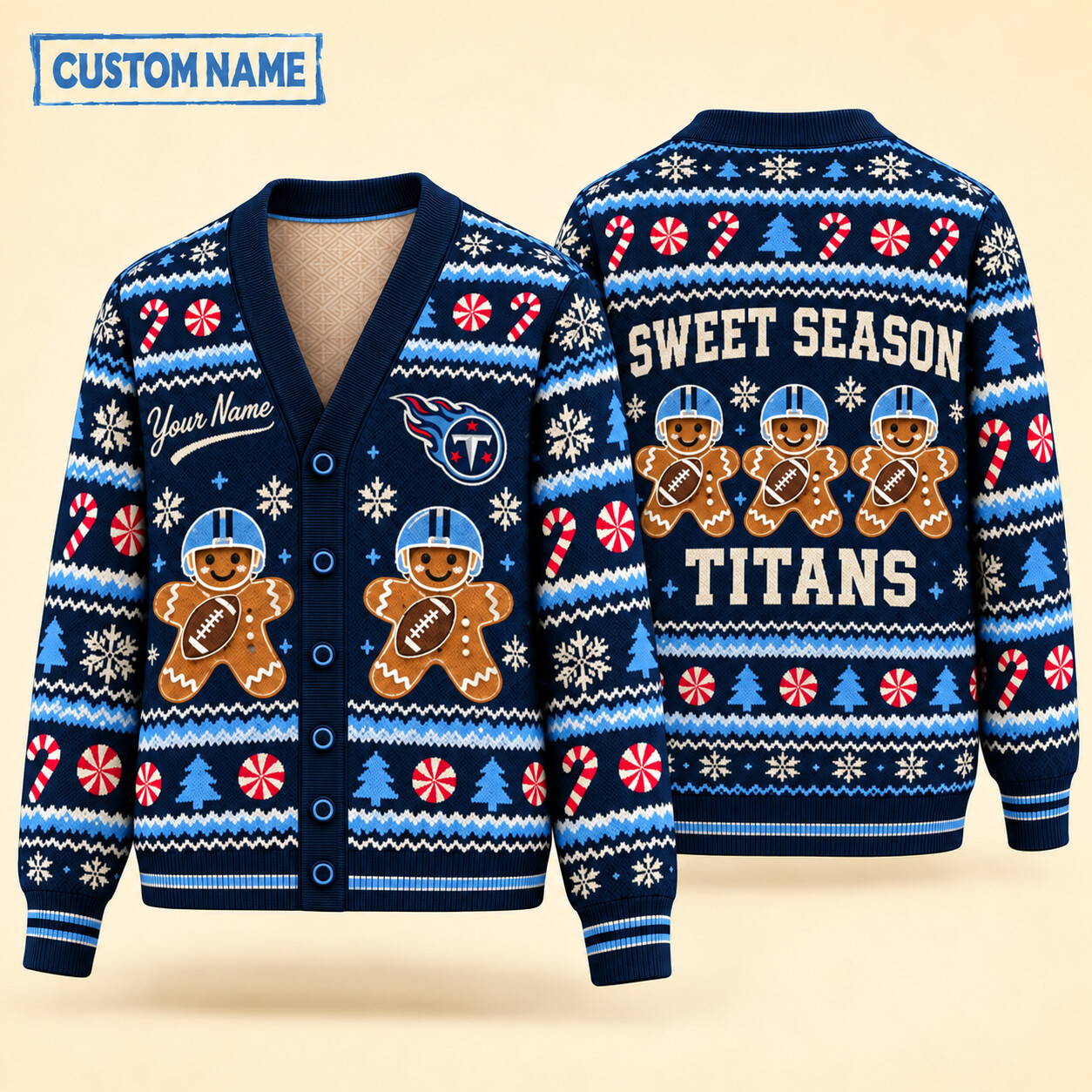 Tennessee Titans Sweet Season Christmas Knit Cardigan Custom Name PRAQBQ