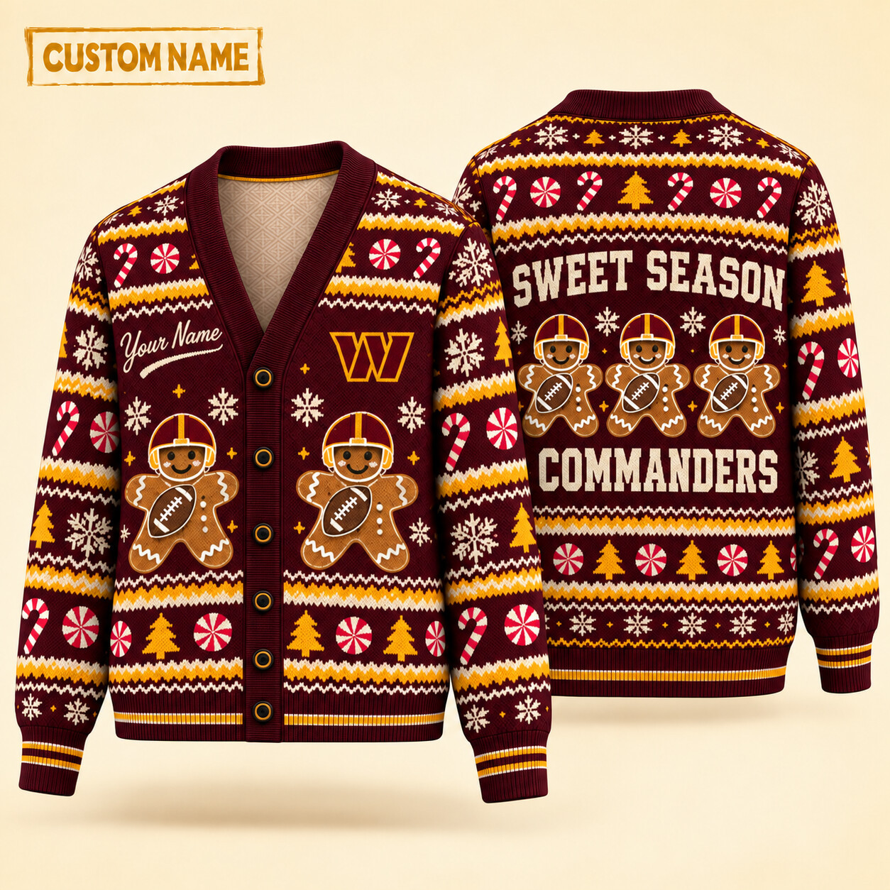 Washington Commanders Sweet Season Christmas Knit Cardigan Custom Name P3TCLO