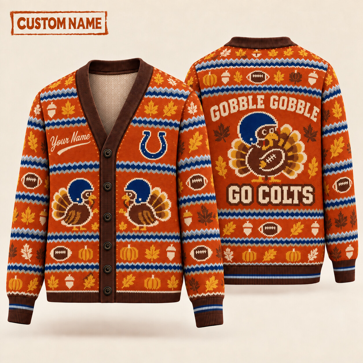 Indianapolis Colts Gobble Gobble Thanksgiving Knit Cardigan Custom Name PB9AFU