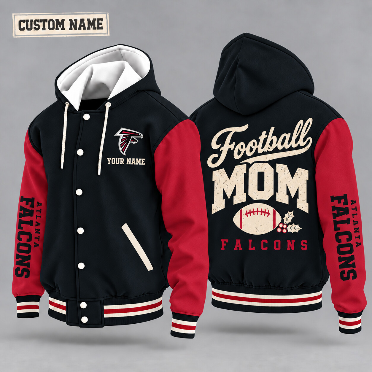 Atlanta Falcons Football Mom Christmas Hooded Letterman Jacket Custom Name P1J767