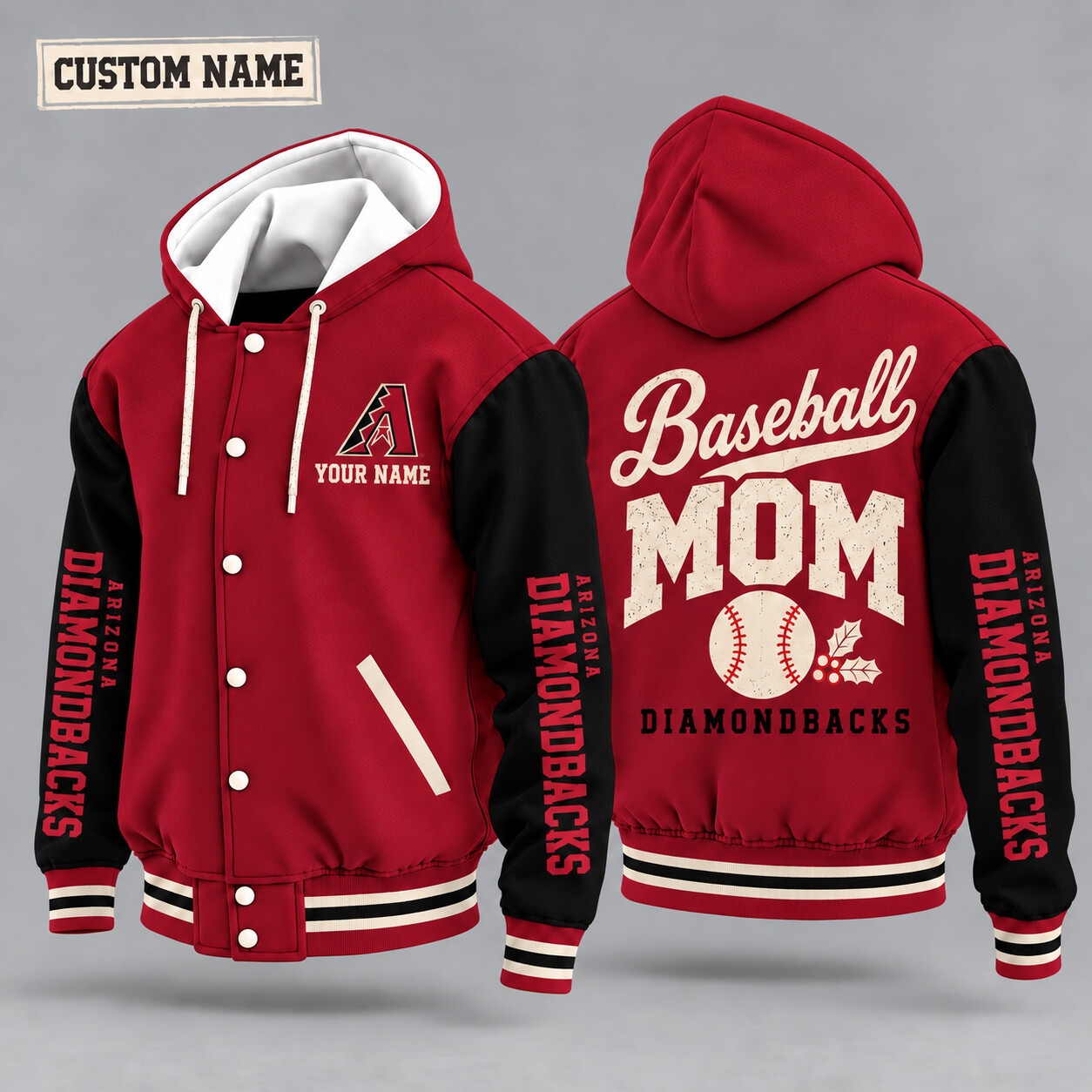 Arizona Diamondbacks Baseball Mom Christmas Hooded Letterman Jacket Custom Name PPP1W3