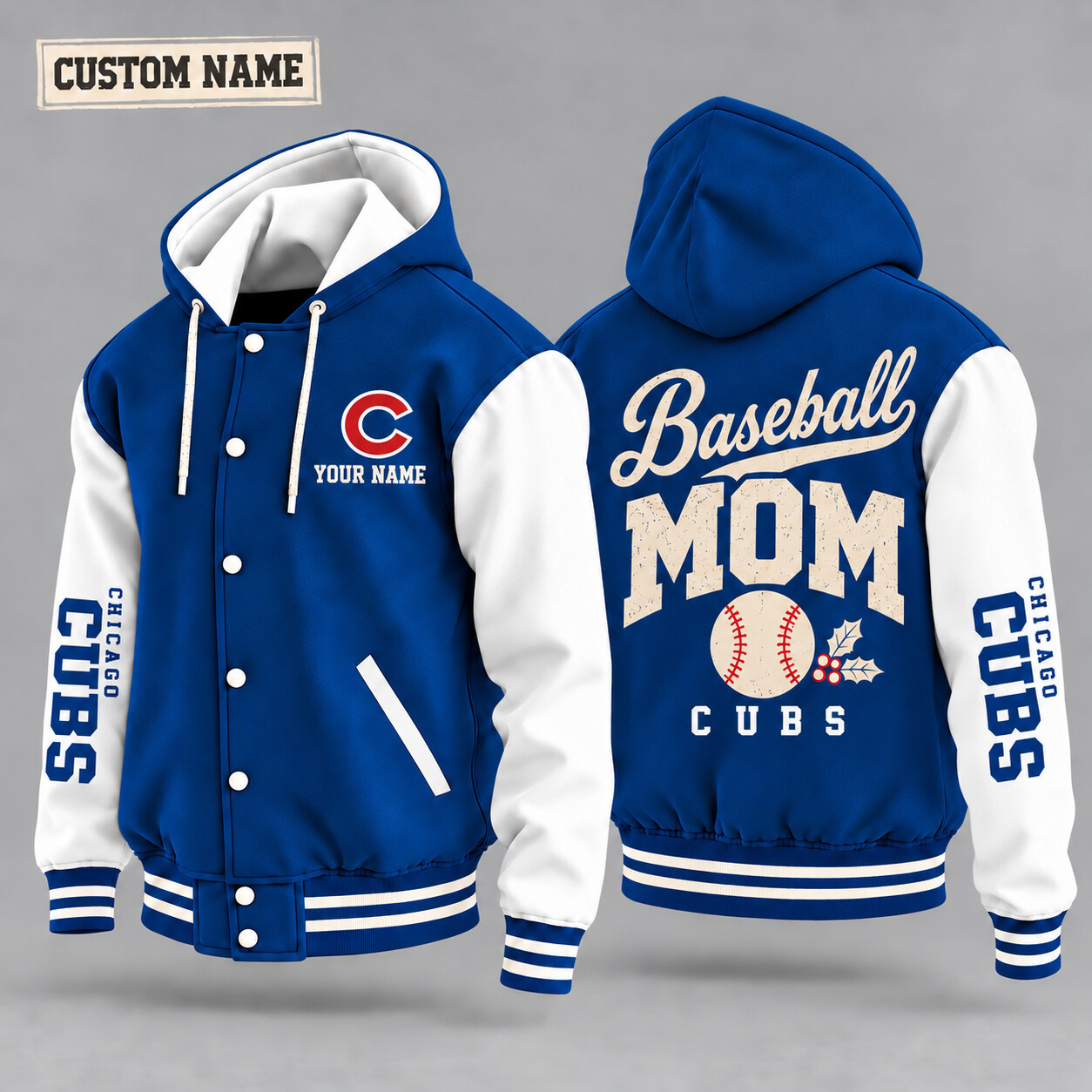 Chicago Cubs Baseball Mom Christmas Hooded Letterman Jacket Custom Name PREKRO