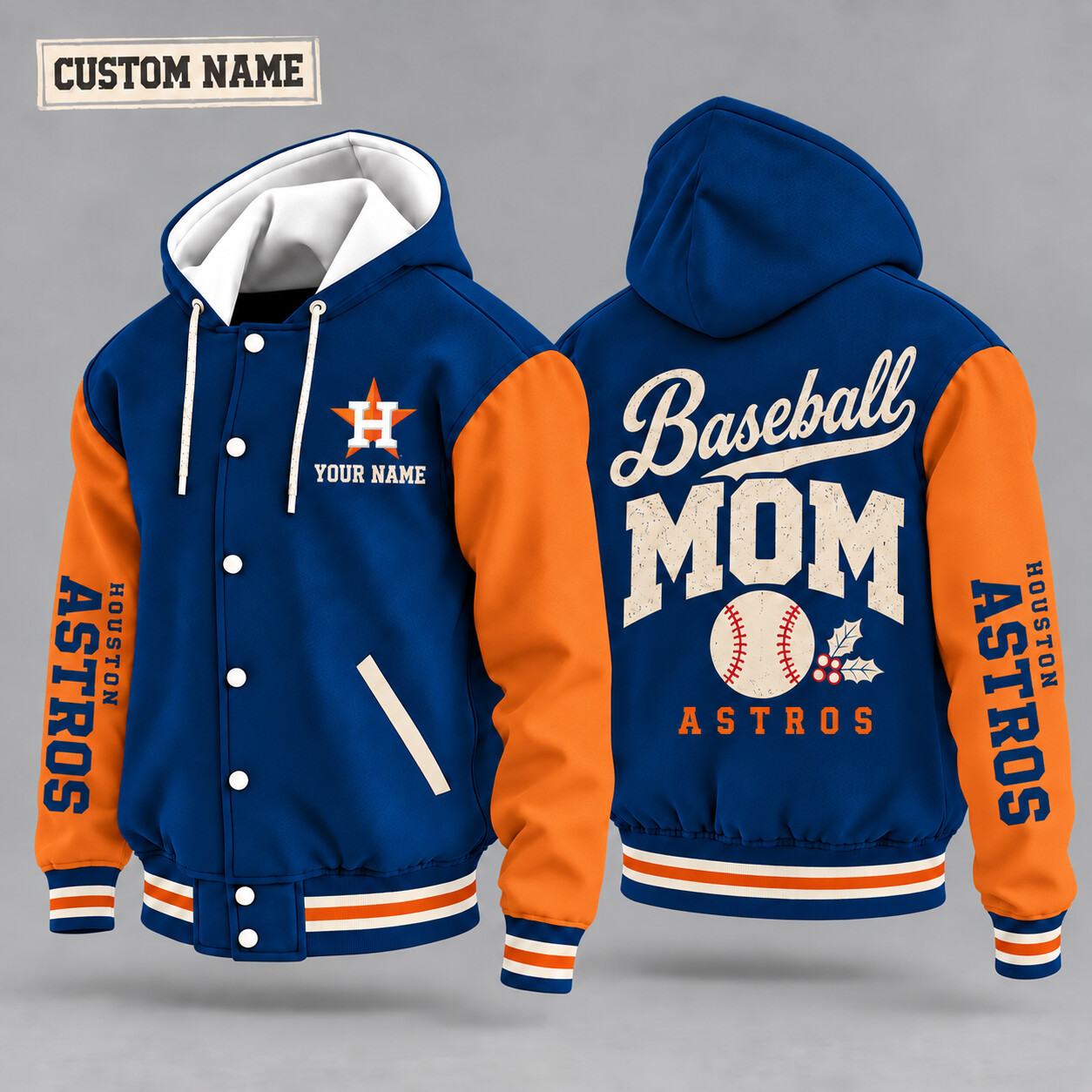 Houston Astros Baseball Mom Christmas Hooded Letterman Jacket Custom Name PZZ05P