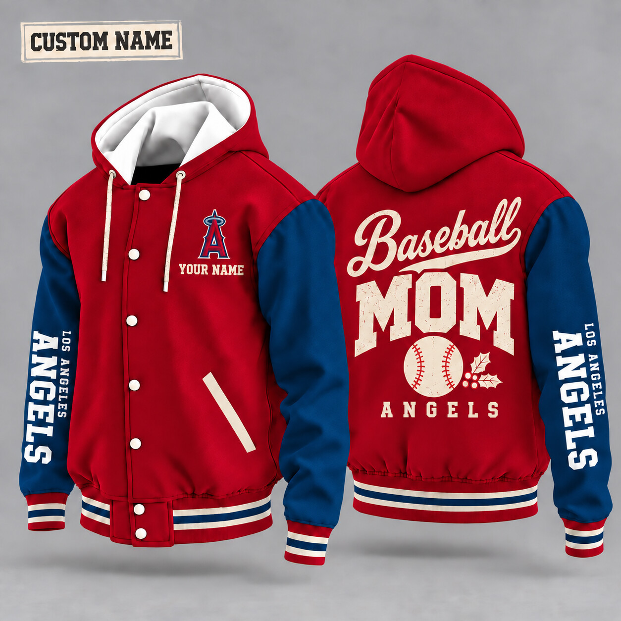 Los Angeles Angels Baseball Mom Christmas Hooded Letterman Jacket Custom Name PG62CS
