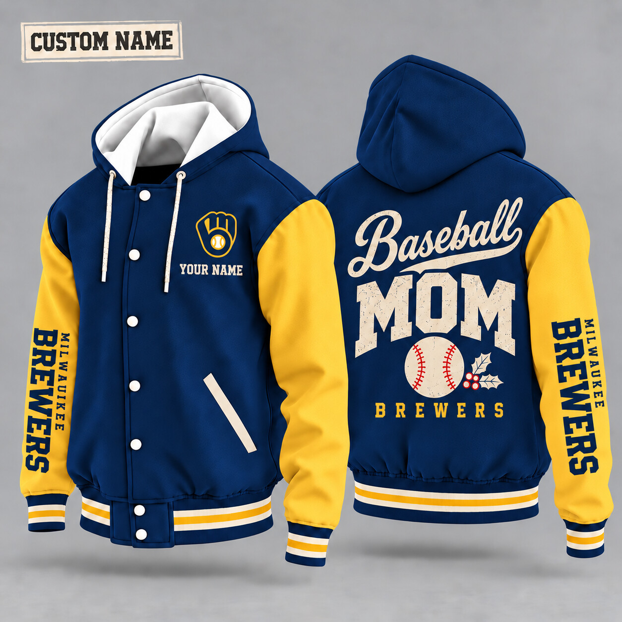 Milwaukee Brewers Baseball Mom Christmas Hooded Letterman Jacket Custom Name PF2OEN