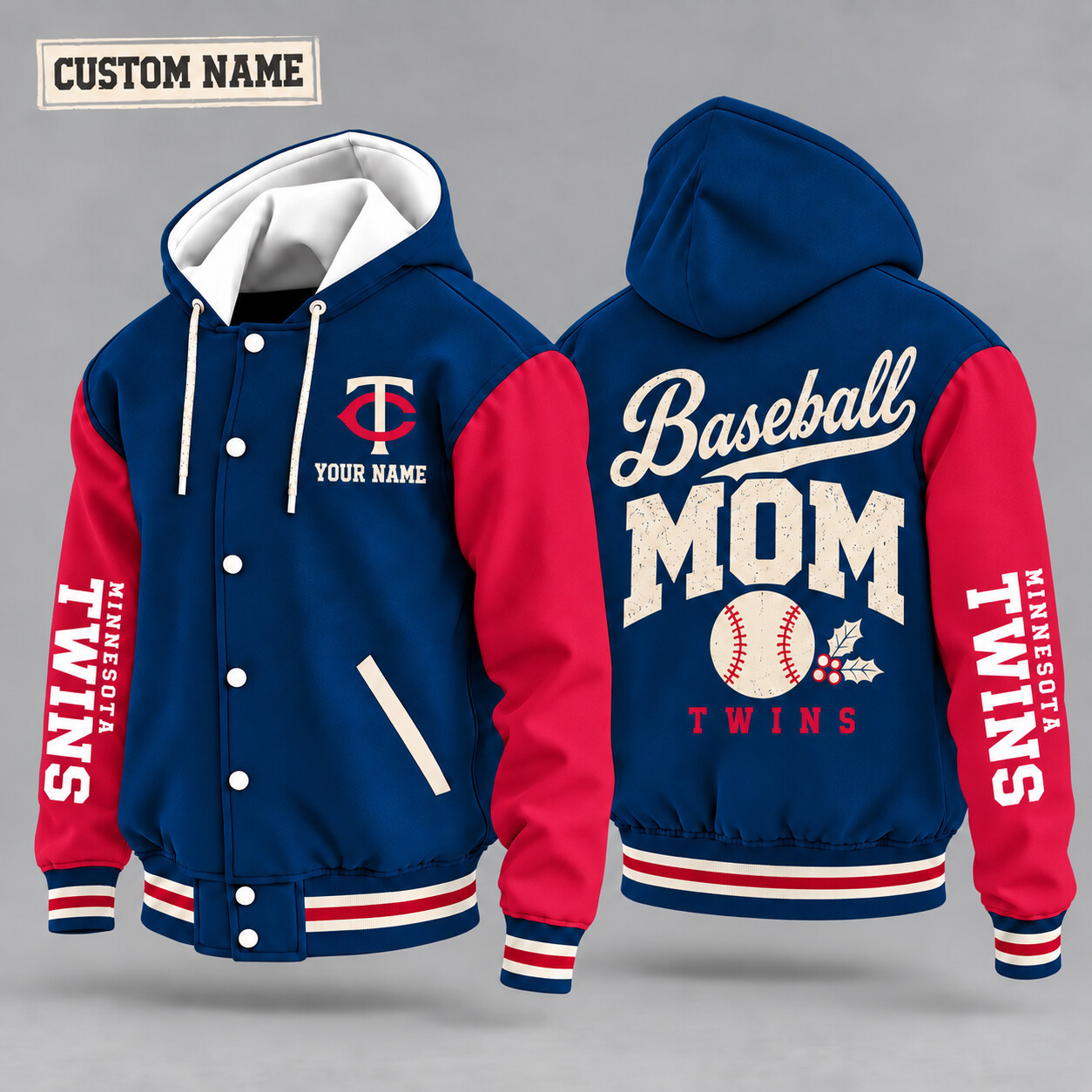 Minnesota Twins Baseball Mom Christmas Hooded Letterman Jacket Custom Name P53U45