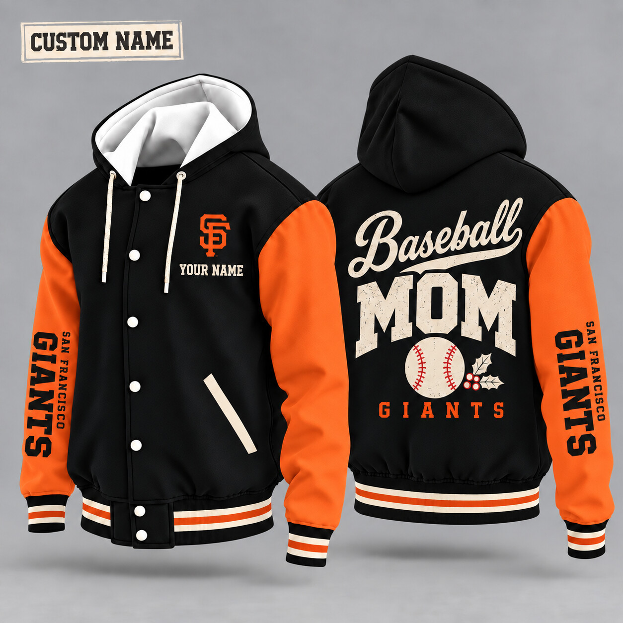 San Francisco Giants Baseball Mom Christmas Hooded Letterman Jacket Custom Name PUD753