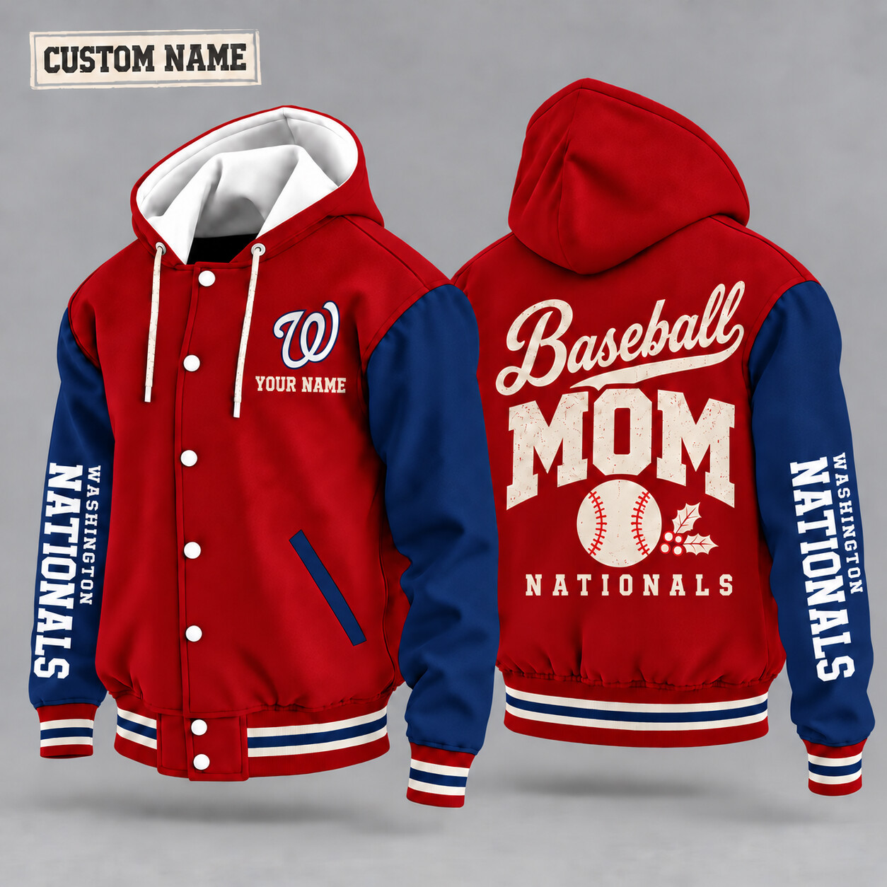 Washington Nationals Baseball Mom Christmas Hooded Letterman Jacket Custom Name PSO0G8