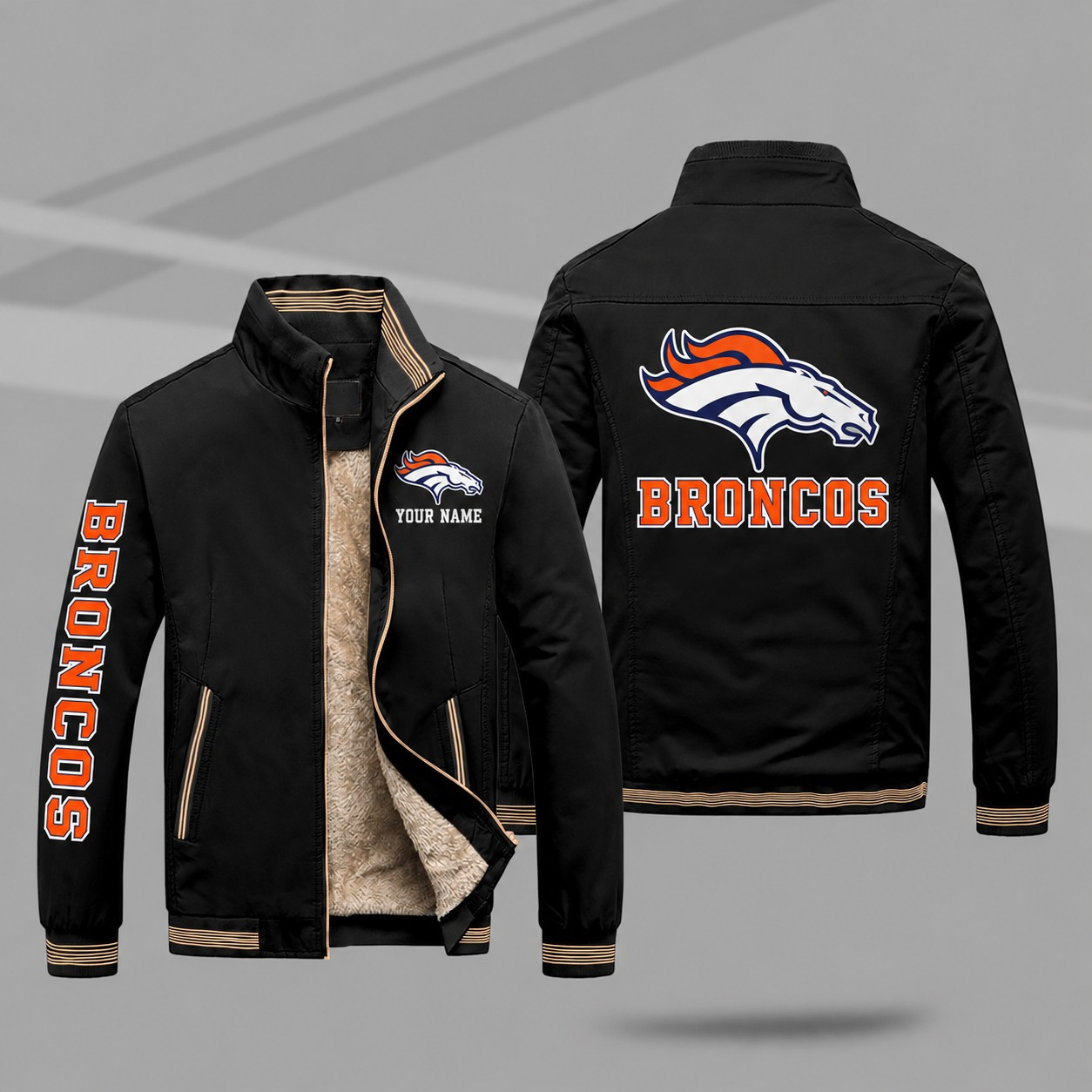 Denver Broncos Personalized Fleece-Lined Windbreaker Jacket PZPB4B