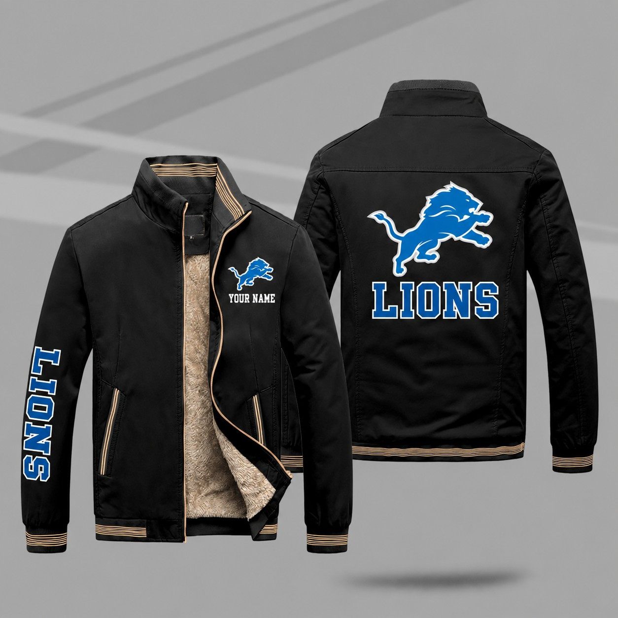 Detroit Lions Personalized Fleece-Lined Windbreaker Jacket PASKRK
