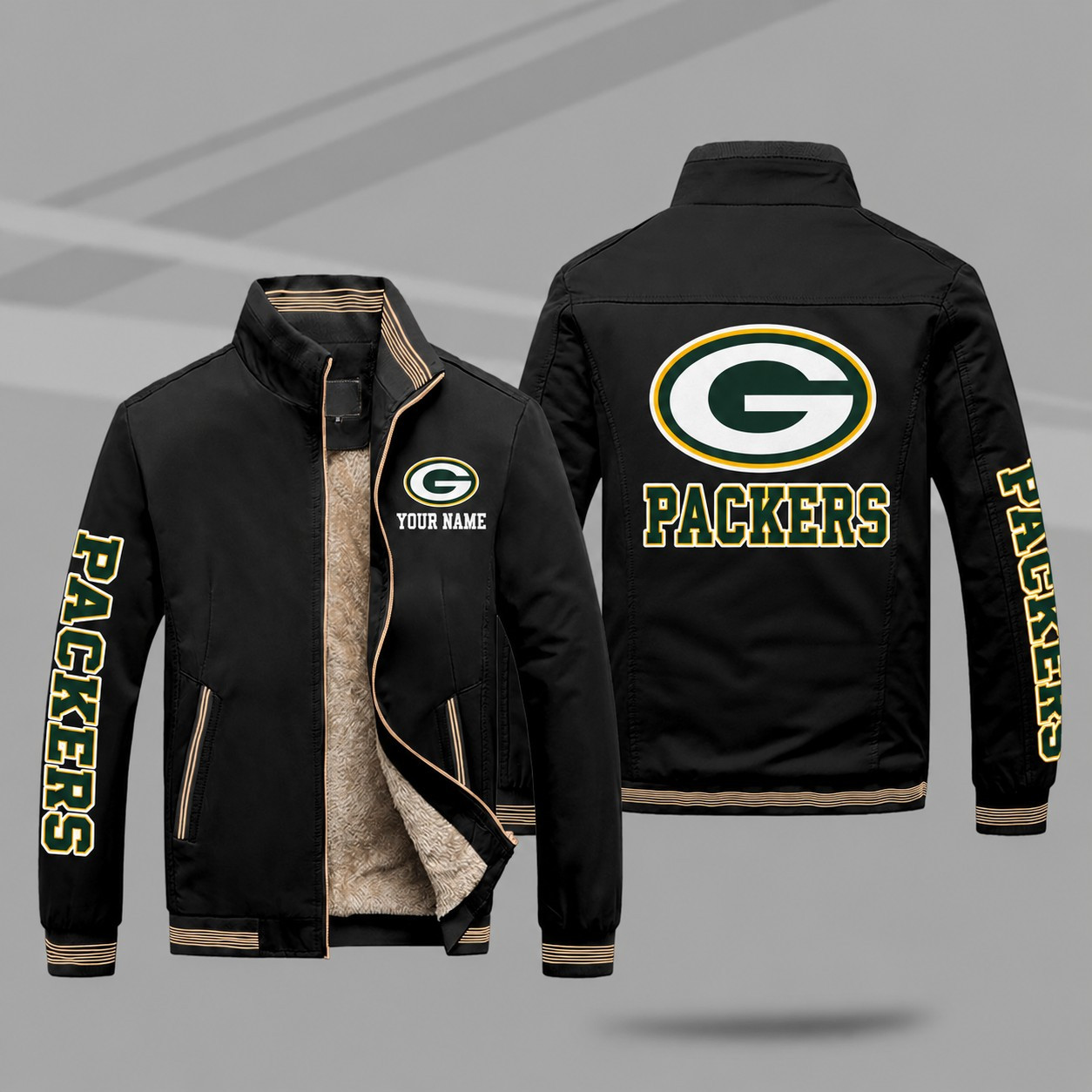 Green Bay Packers Personalized Fleece-Lined Windbreaker Jacket PHXG6A