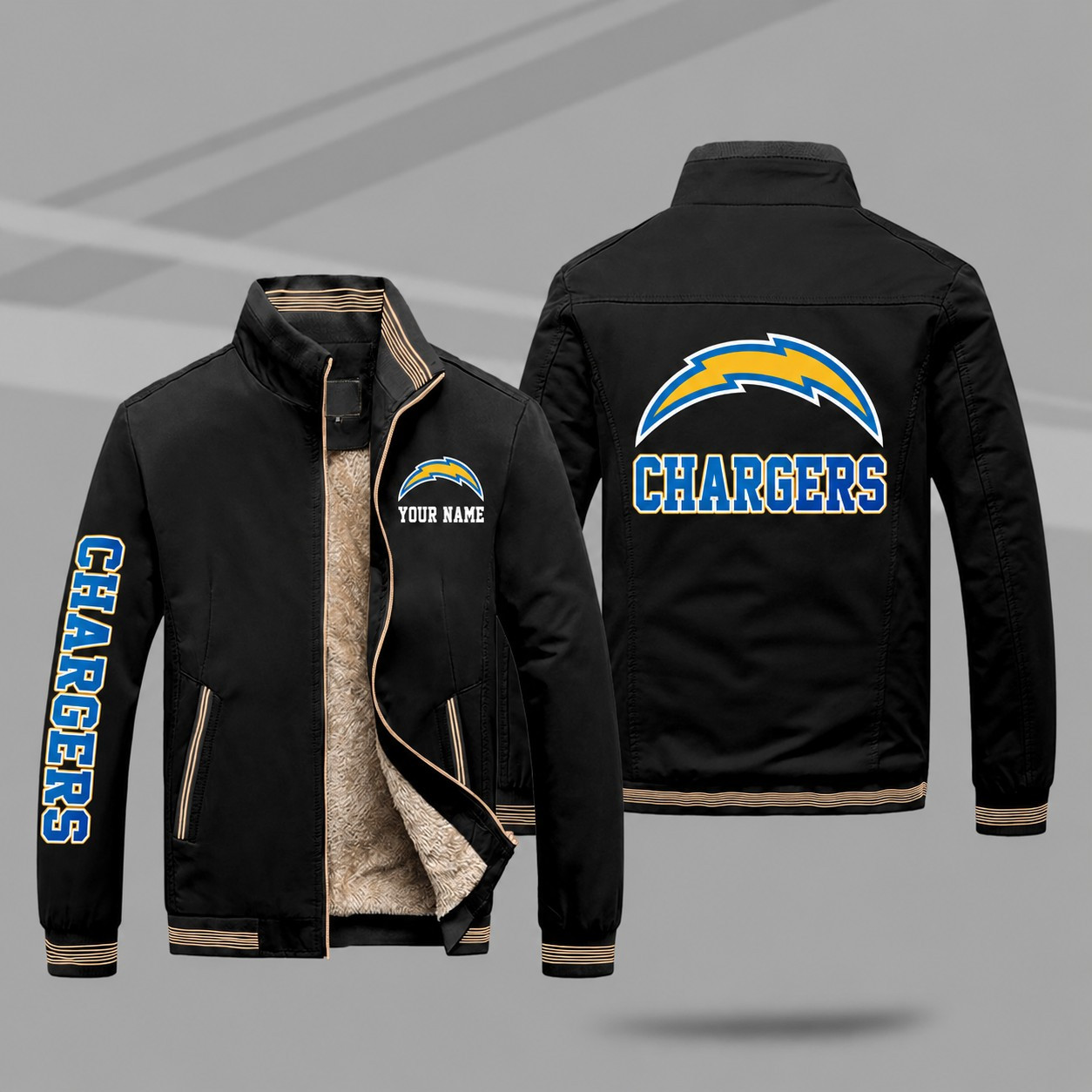 Los Angeles Chargers Personalized Fleece-Lined Windbreaker Jacket PEBV2U