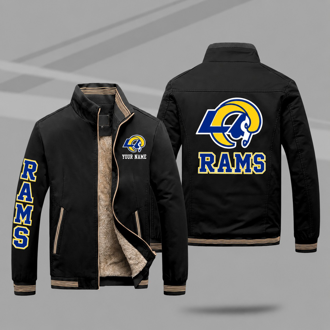 Los Angeles Rams Personalized Fleece-Lined Windbreaker Jacket PSNWBC