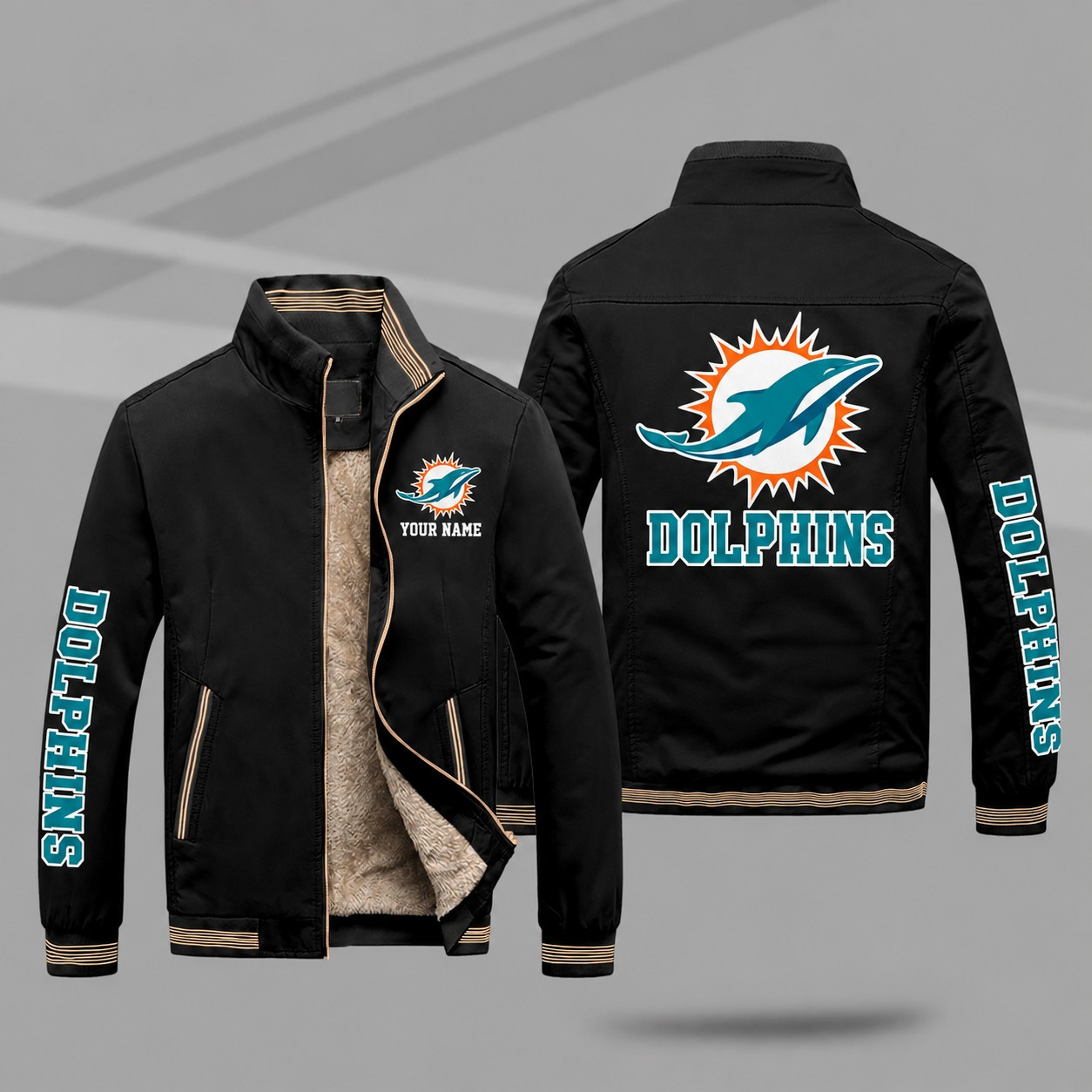 Miami Dolphins Personalized Fleece-Lined Windbreaker Jacket PZDSCG