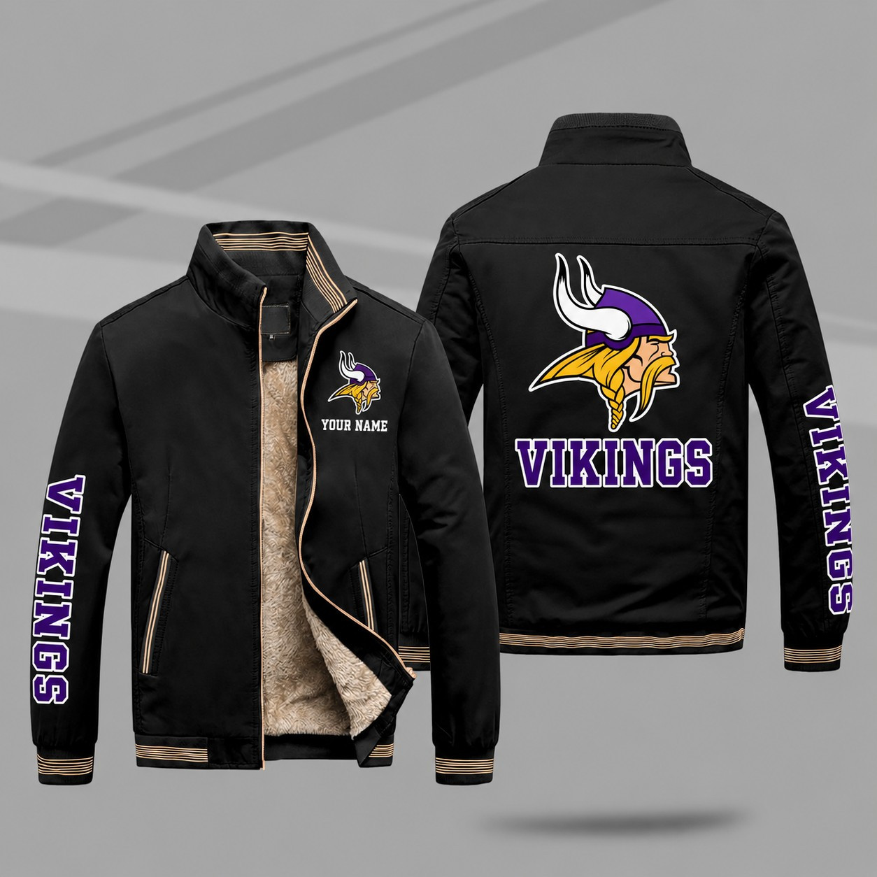 Minnesota Vikings Personalized Fleece-Lined Windbreaker Jacket P2ZWGH