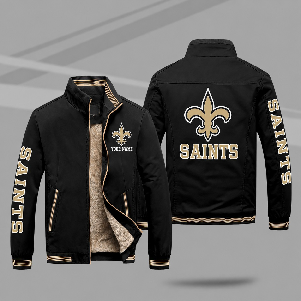 New Orleans Saints Personalized Fleece-Lined Windbreaker Jacket PPVGQD
