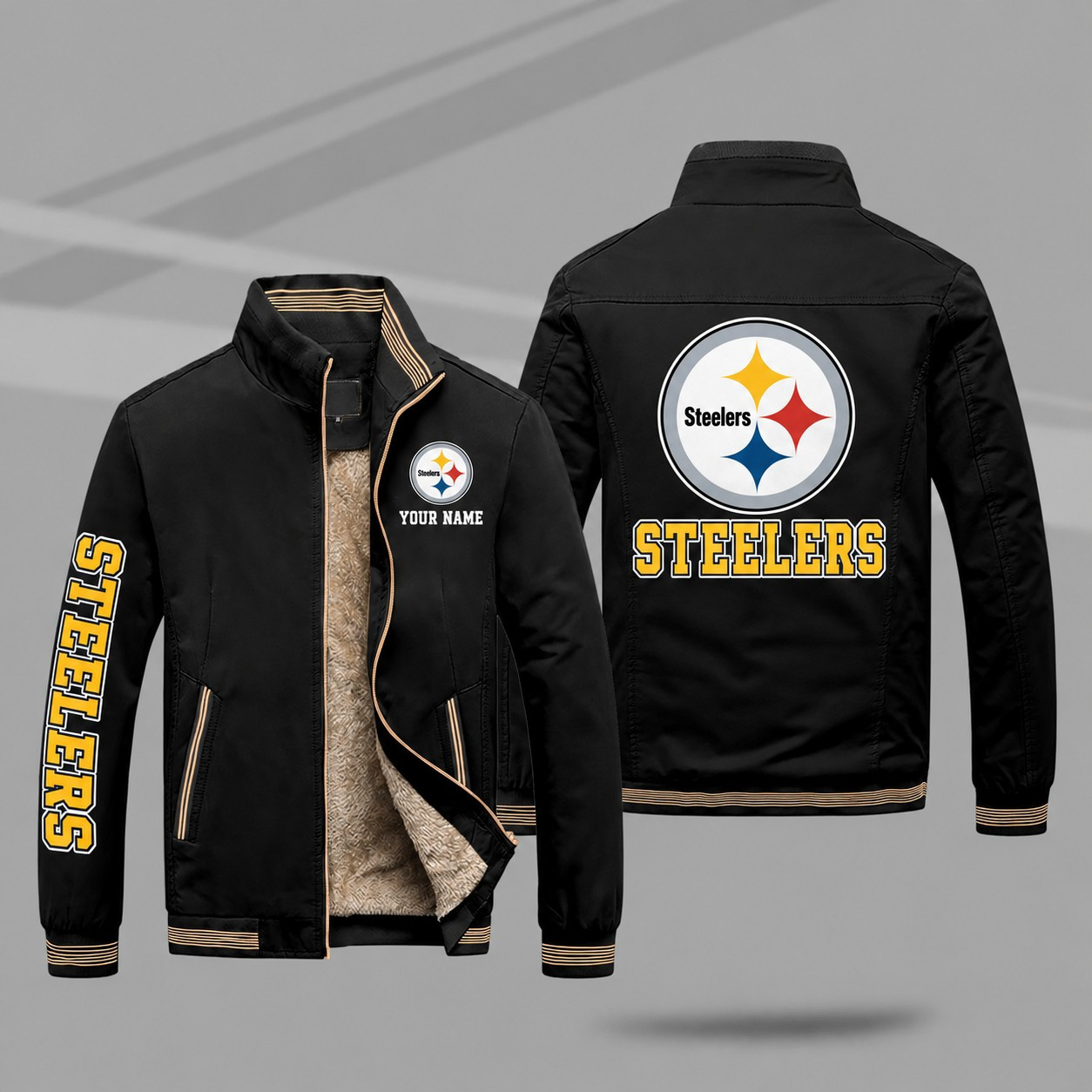 Pittsburgh Steelers Personalized Fleece-Lined Windbreaker Jacket PGKRF7