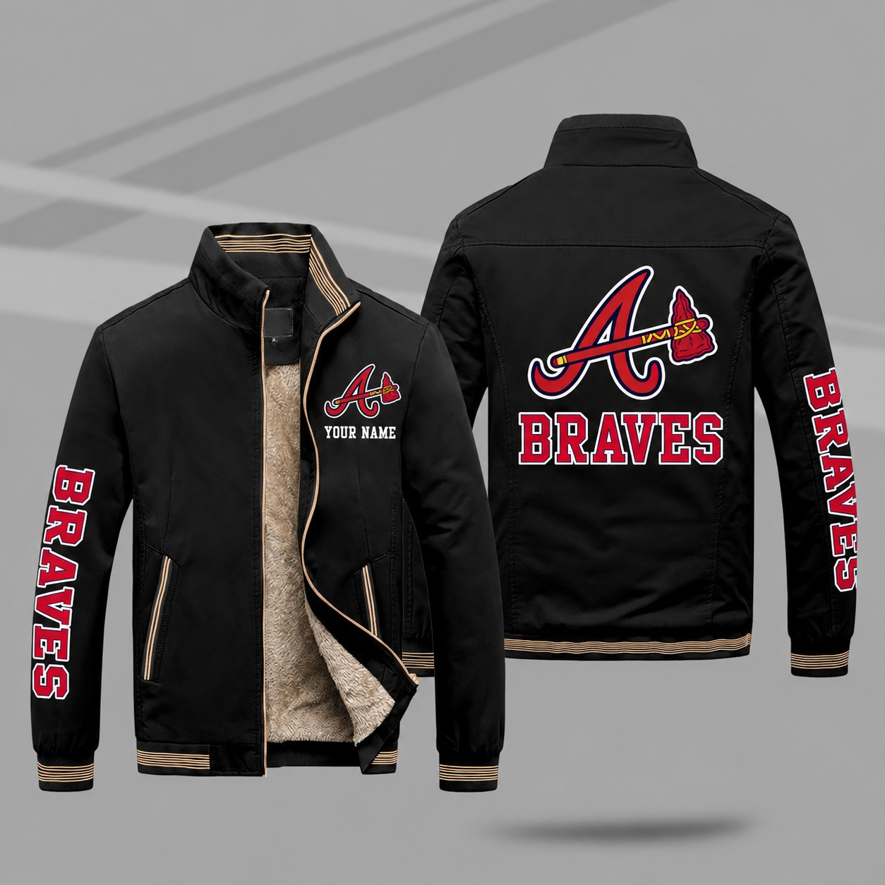 Atlanta Braves Personalized Fleece-Lined Windbreaker Jacket P6MLKJ