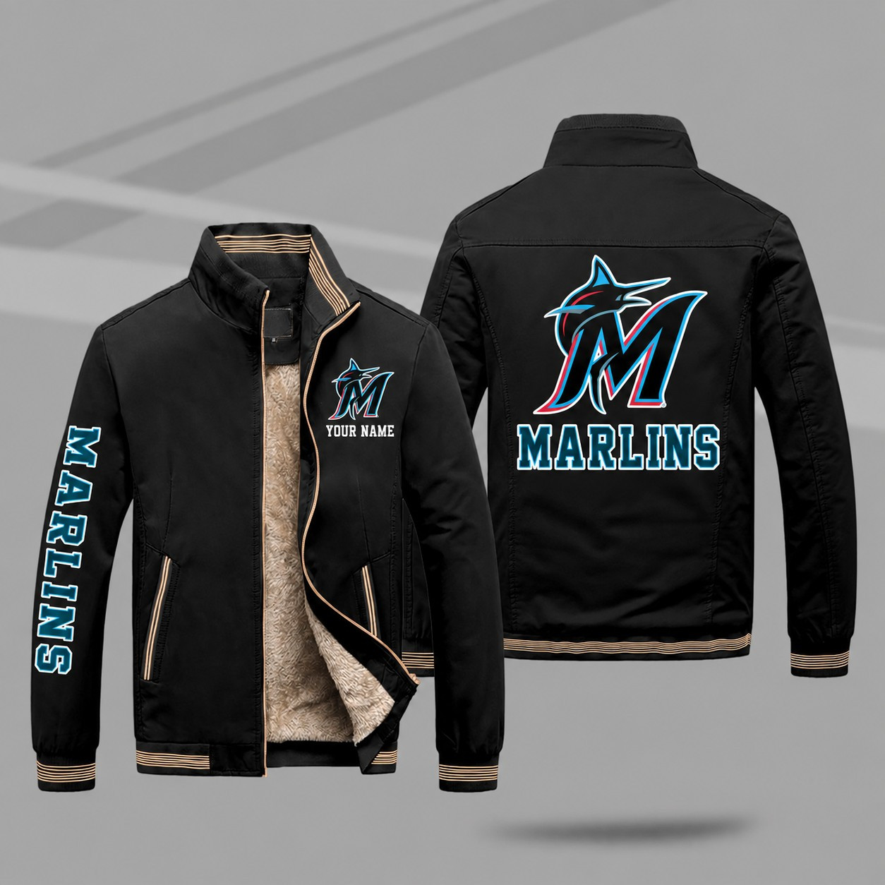 Miami Marlins Personalized Fleece-Lined Windbreaker Jacket P45WYS