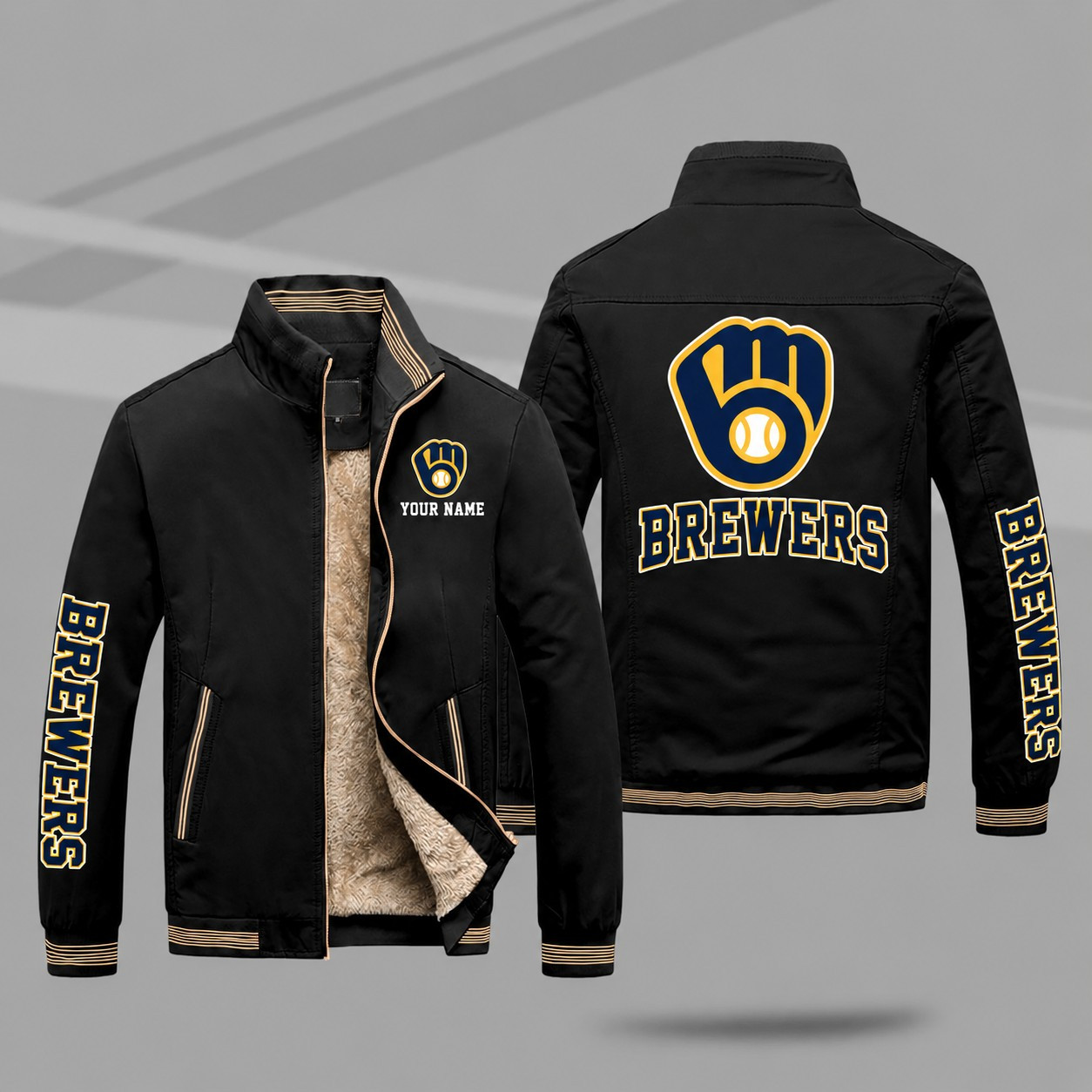 Milwaukee Brewers Personalized Fleece-Lined Windbreaker Jacket P3YN6G