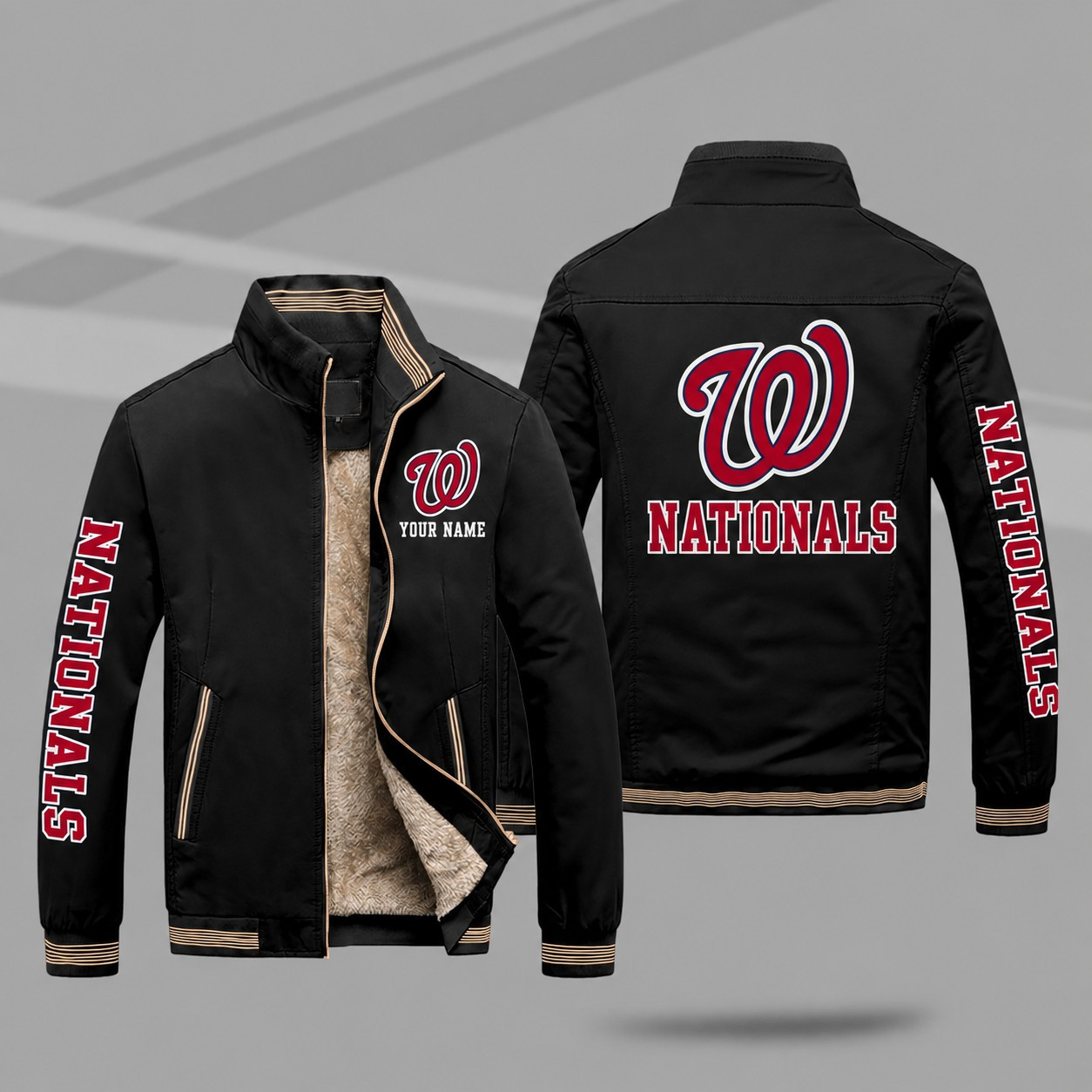Washington Nationals Personalized Fleece-Lined Windbreaker Jacket P73EPP