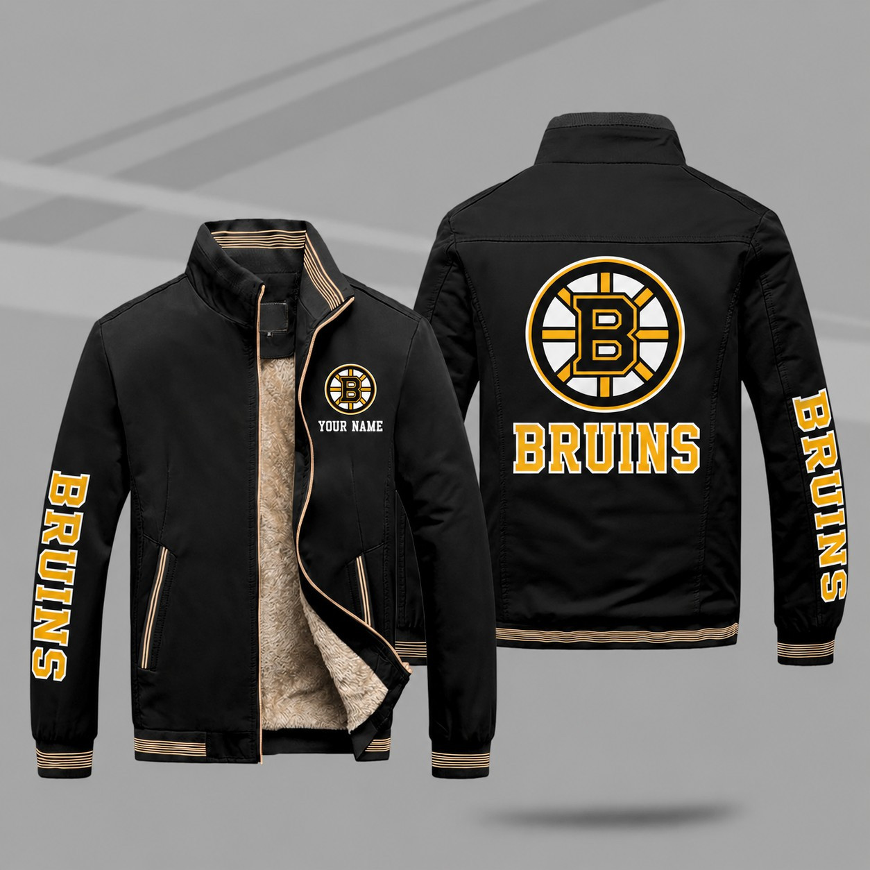 Boston Bruins Personalized Fleece-Lined Windbreaker Jacket PWG9D9