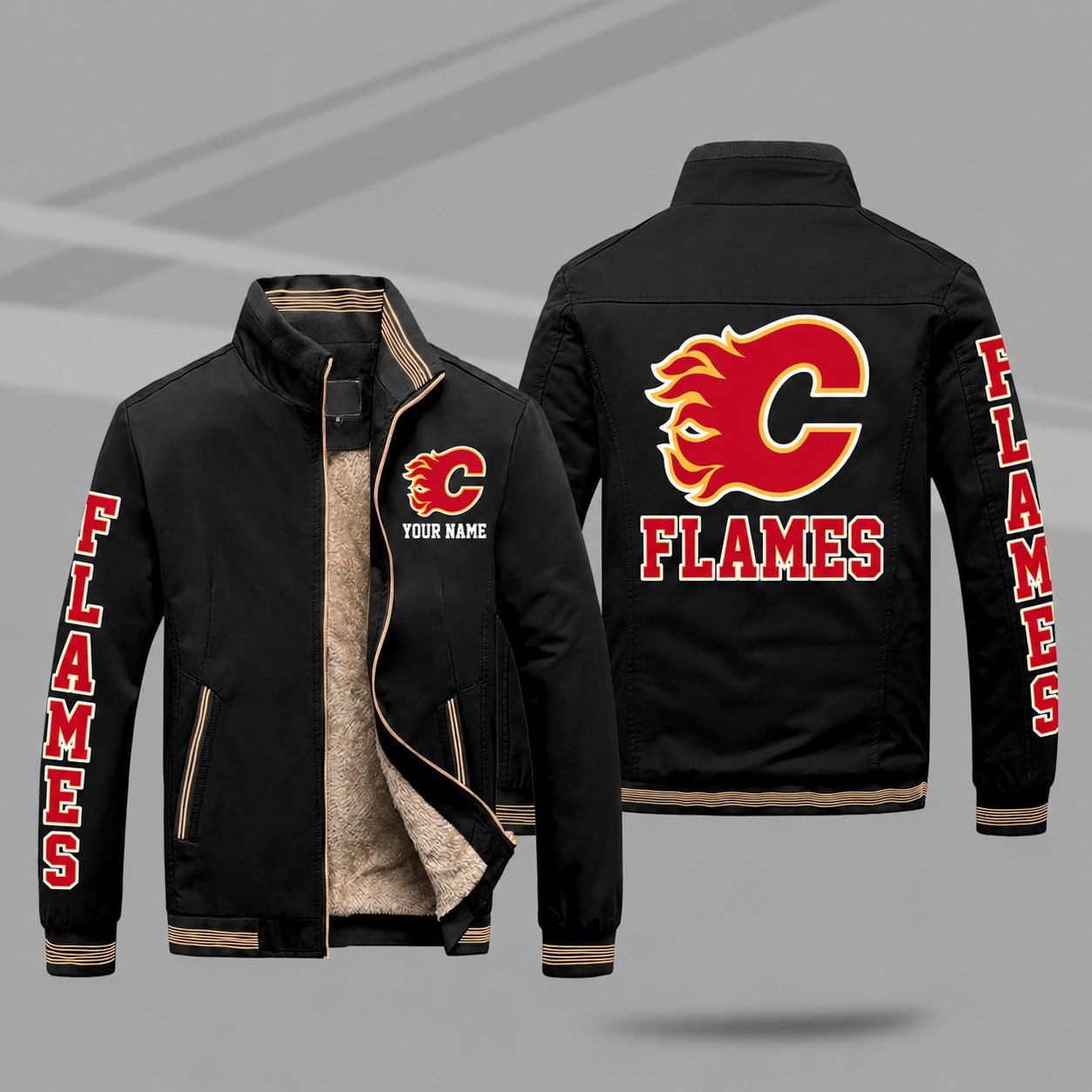 Calgary Flames Personalized Fleece-Lined Windbreaker Jacket PFJDMY
