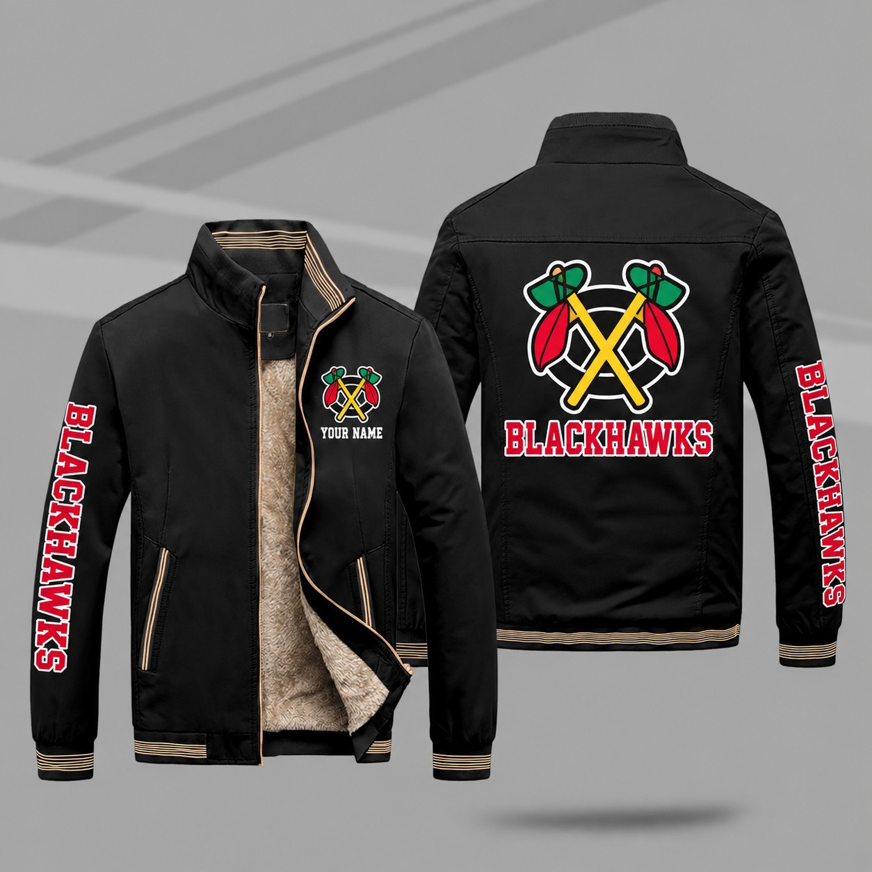 Chicago Blackhawks Personalized Fleece-Lined Windbreaker Jacket PMZQ9F