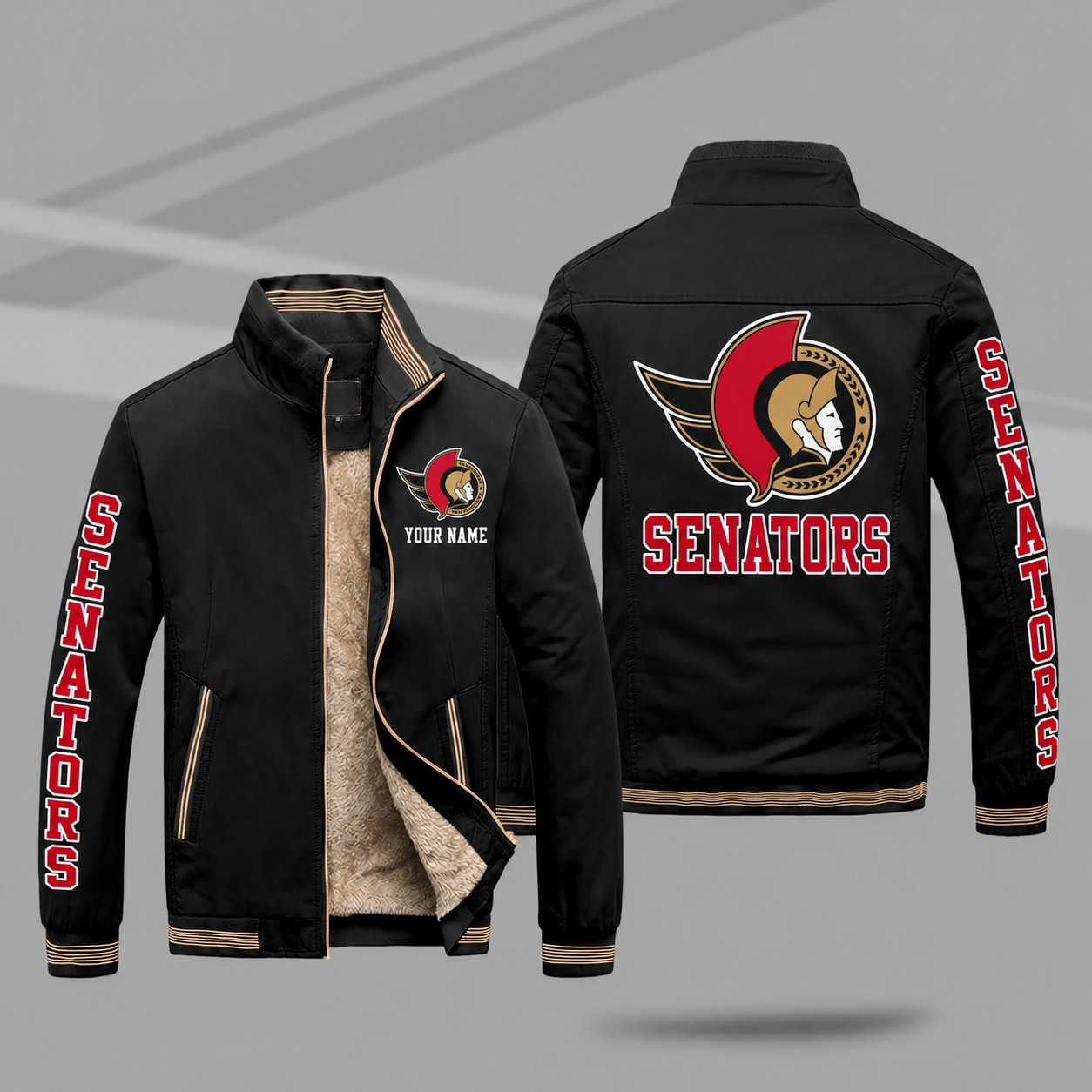 Ottawa Senators Personalized Fleece-Lined Windbreaker Jacket PABFGU
