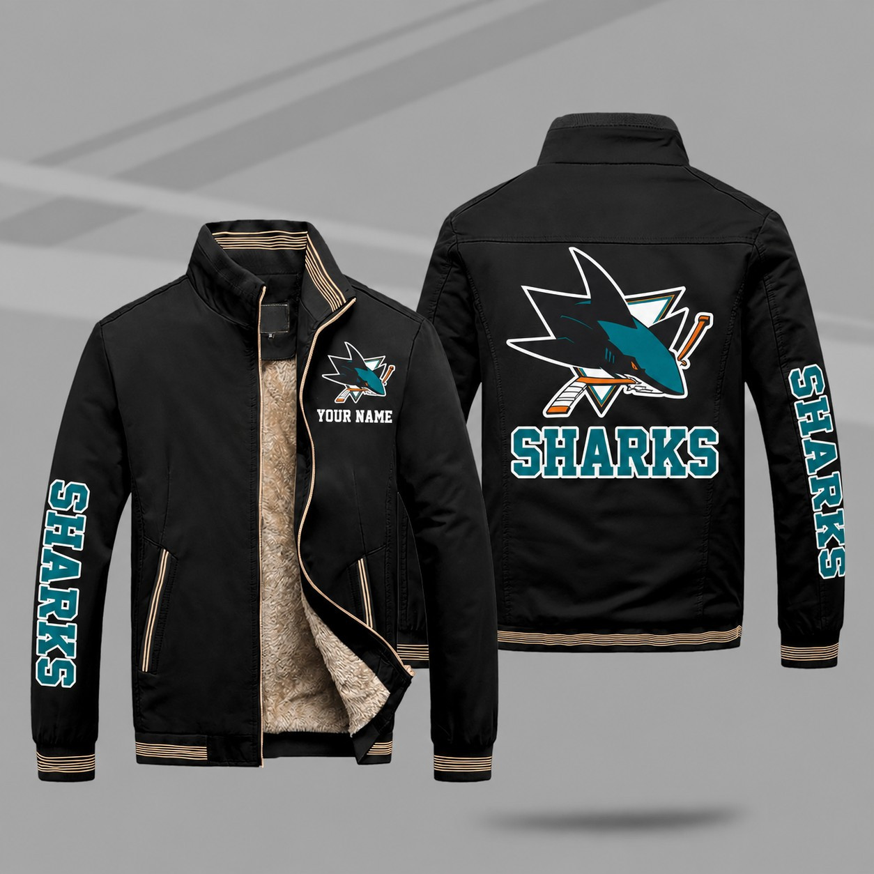 San Jose Sharks Personalized Fleece-Lined Windbreaker Jacket PLY9NG