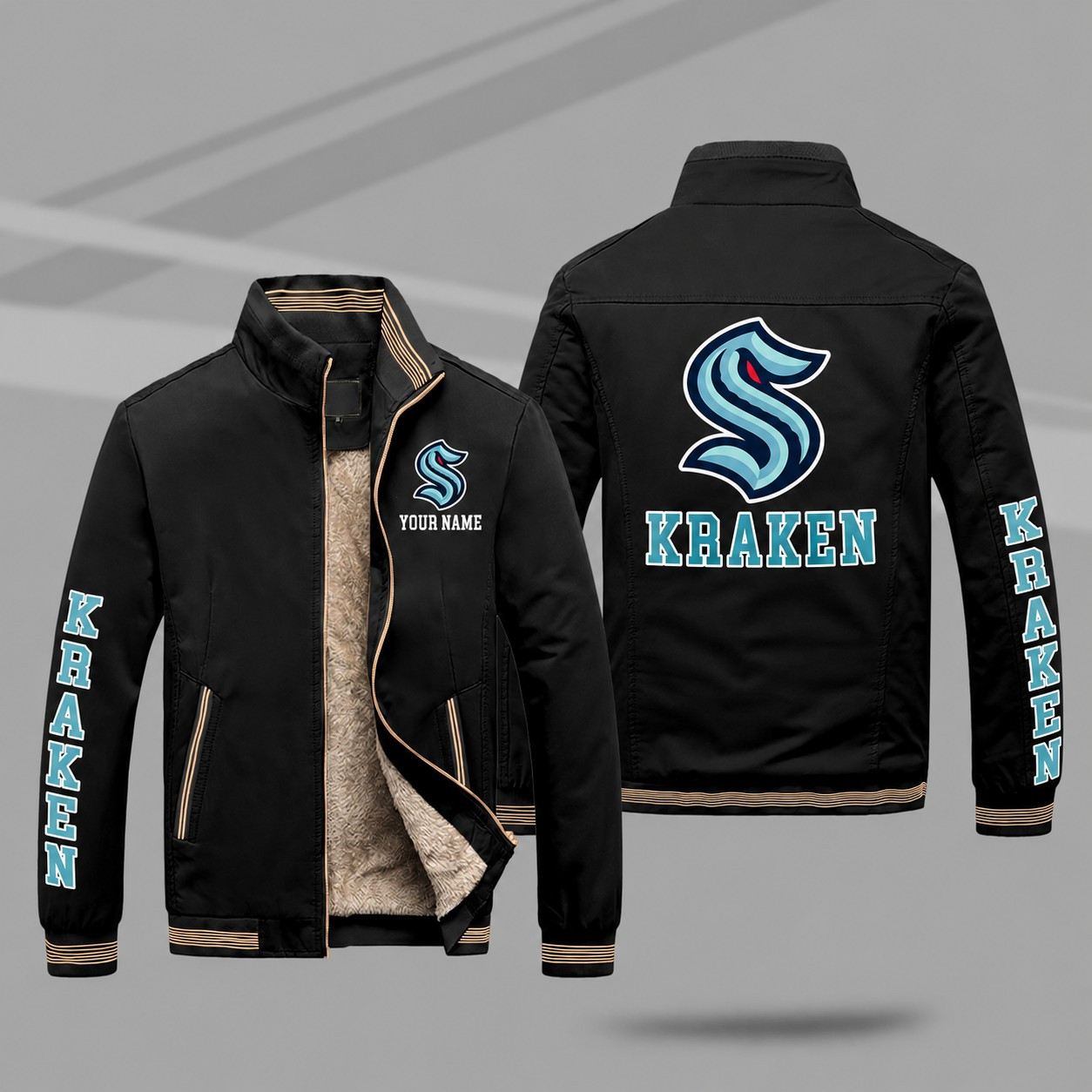 Seattle Kraken Personalized Fleece-Lined Windbreaker Jacket P8K4RU