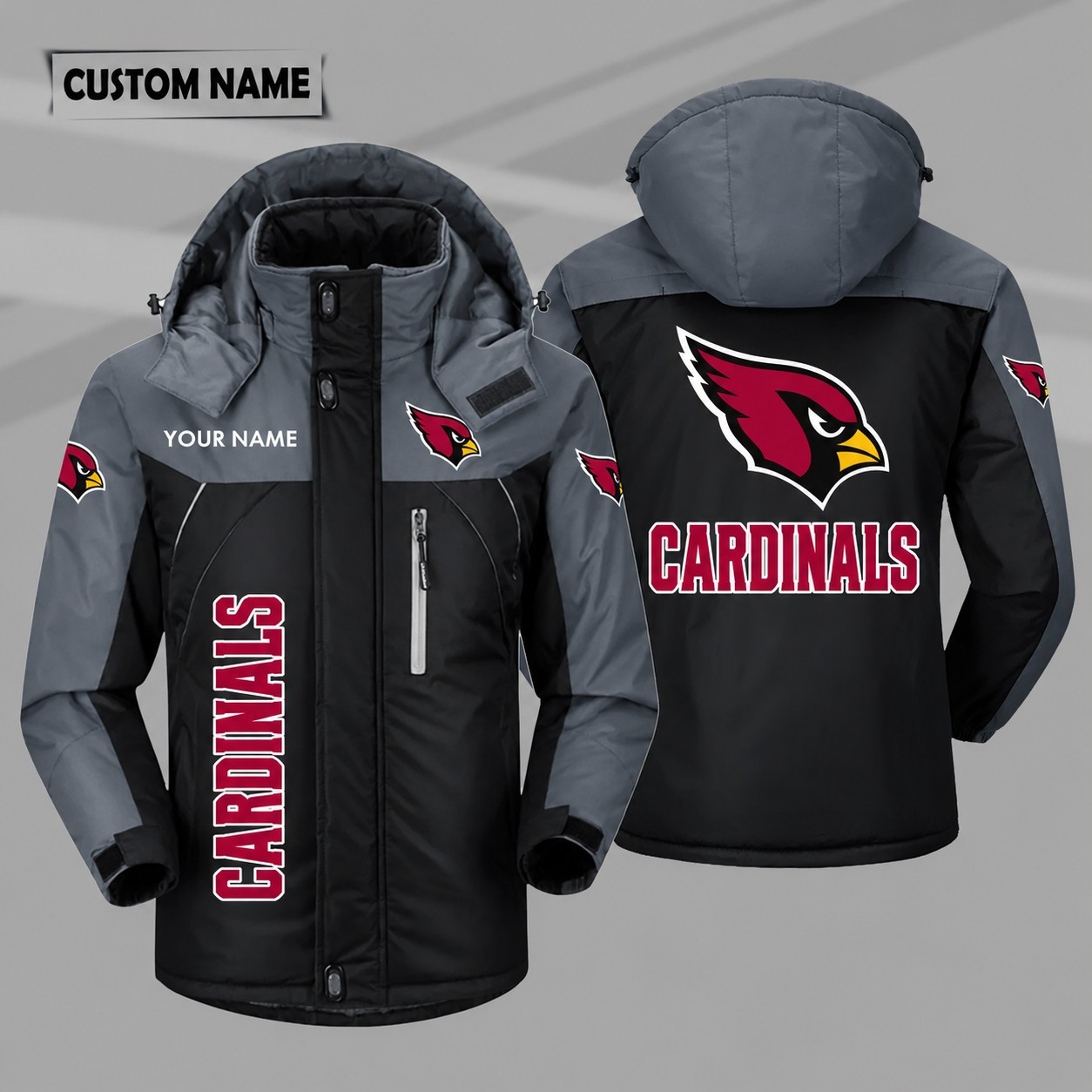 Arizona Cardinals Personalized Hooded Windproof Shell Jacket P1CX7B
