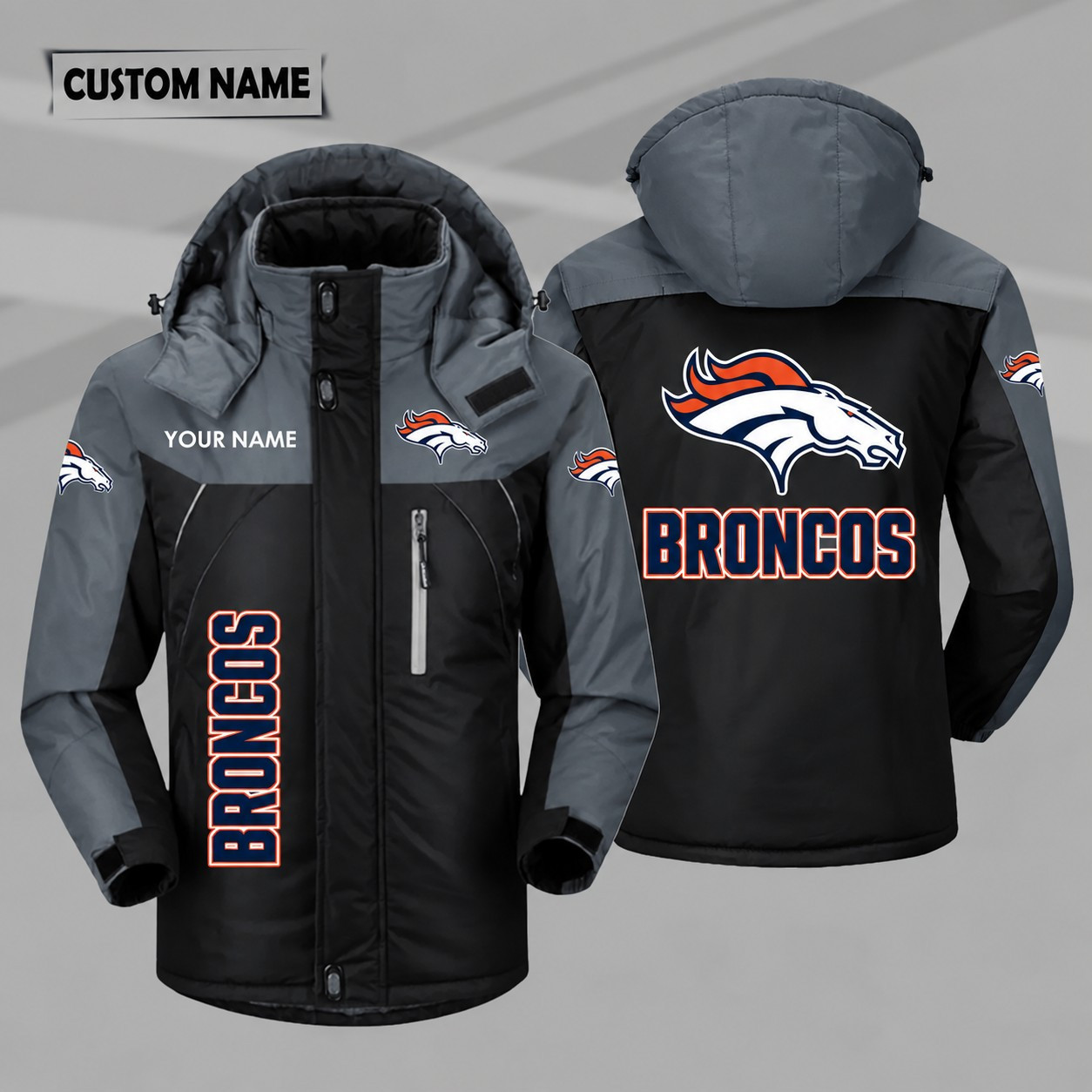 Denver Broncos Personalized Hooded Windproof Shell Jacket P6894M