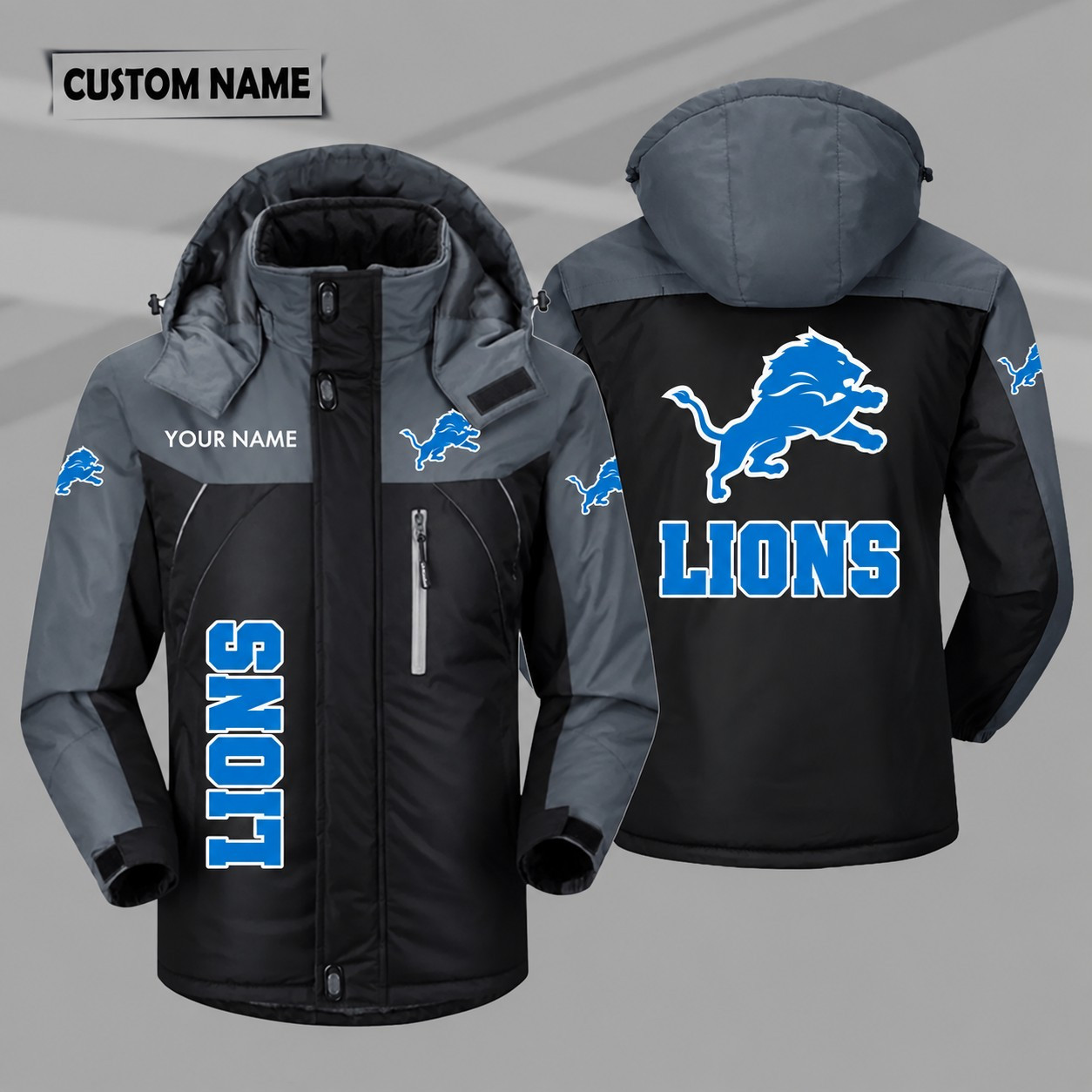 Detroit Lions Personalized Hooded Windproof Shell Jacket PH1WG6