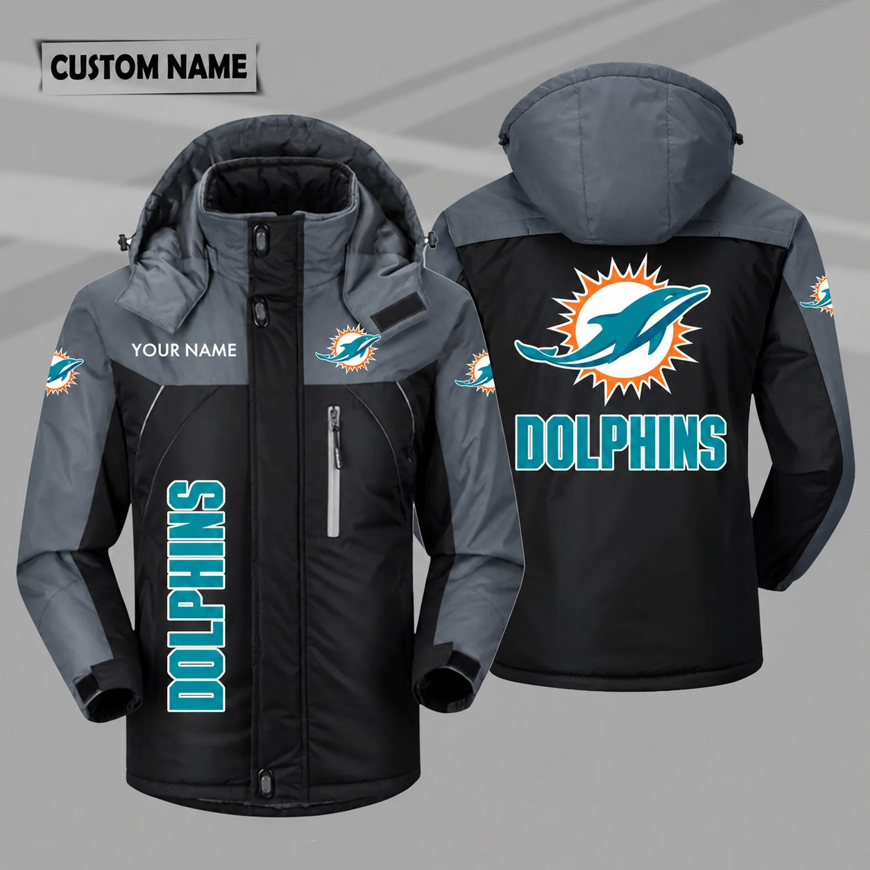 Miami Dolphins Personalized Hooded Windproof Shell Jacket PW9MTZ