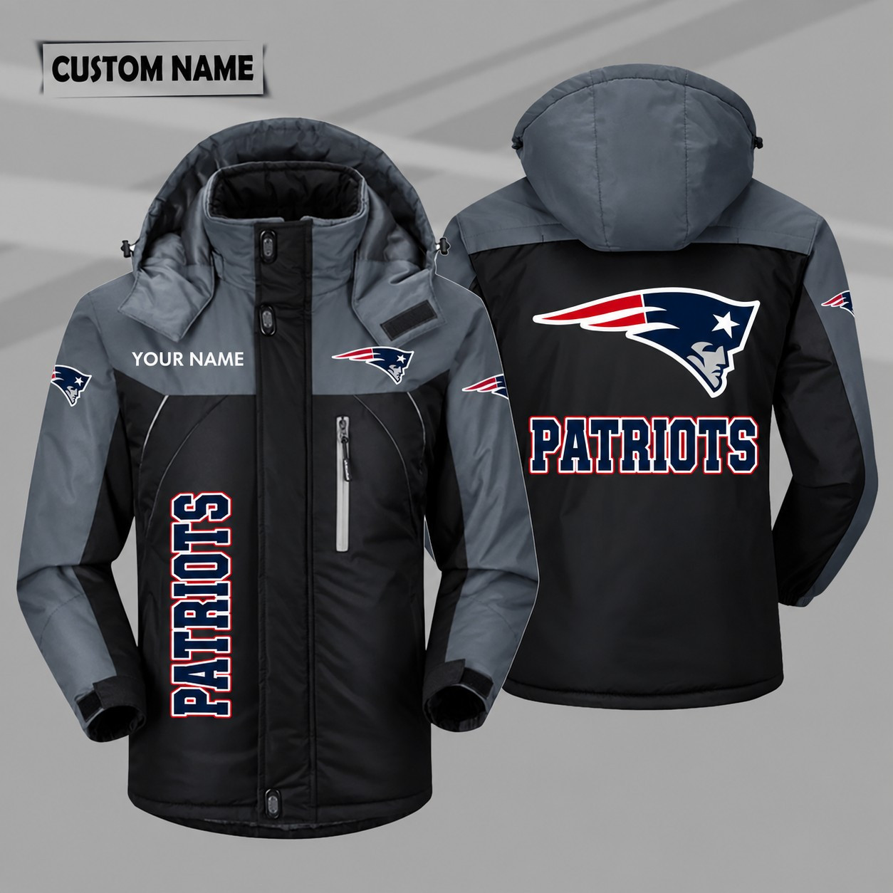 New England Patriots Personalized Hooded Windproof Shell Jacket PRVDAR