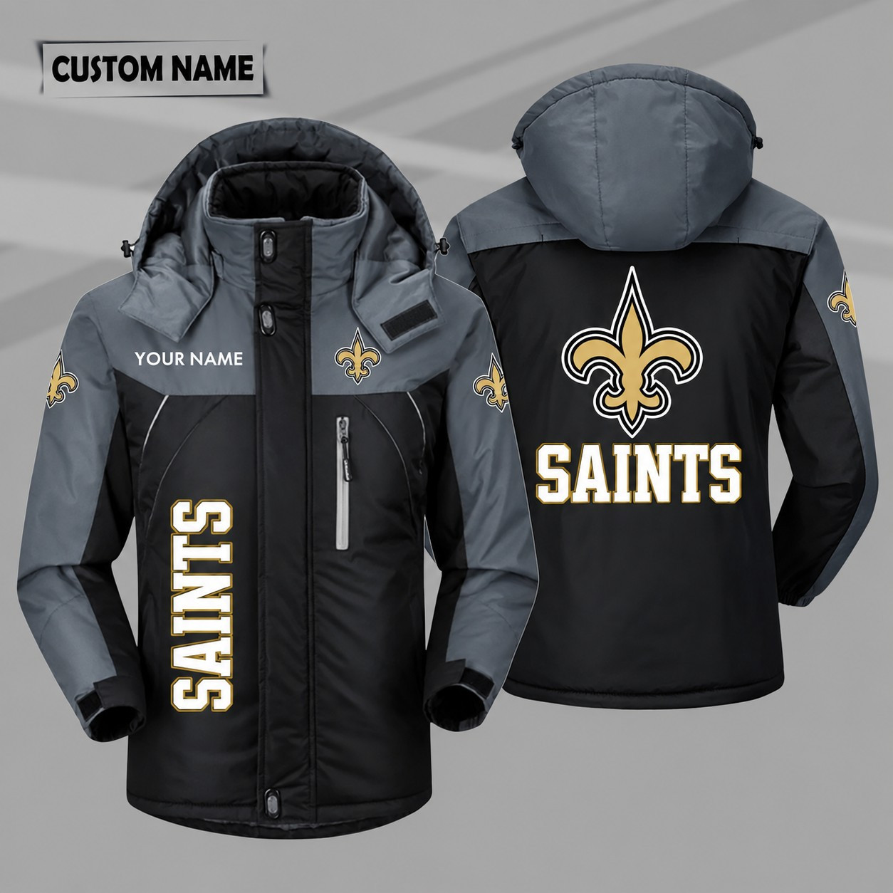 New Orleans Saints Personalized Hooded Windproof Shell Jacket PHJX8K